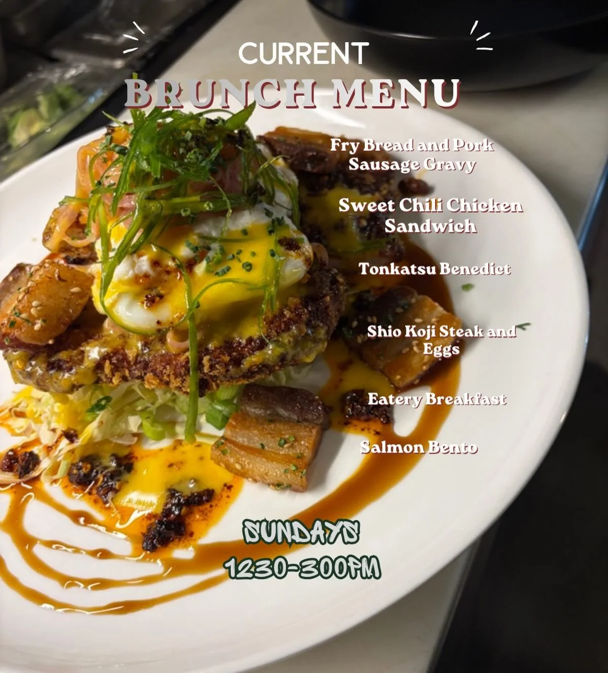 We are starting a little Sunday brunch! This is our new brunch menu. Items may change from week to week as we fine tune the menu. Due to our unique style of service we aren&rsquo;t doing any substitutions or modifications. We thank you for your under