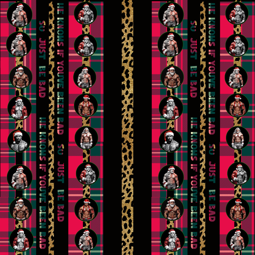 Super Sexy Hot Santas_Deep Green and Red_Touch of Leopard Print Stripes.  Holiday Pattern Gift Wrap