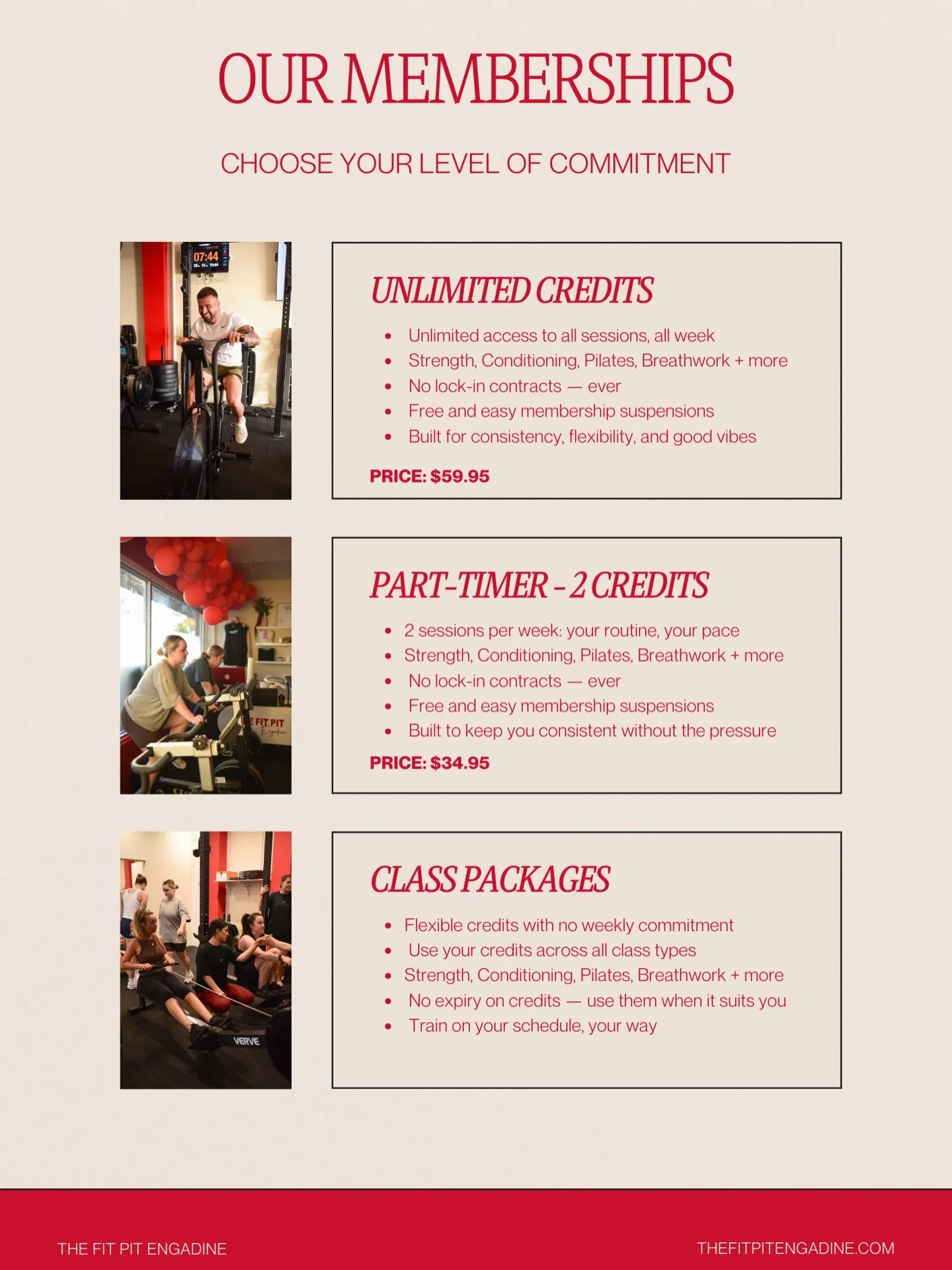 Find your fit 🤝

Whether you&rsquo;re all in, easing into a routine, or training on your own terms, we&rsquo;ve got an option that works for you.

No lock-ins. No pressure. Just good training, good people, and good vibes.

Your goals, your pace&hell