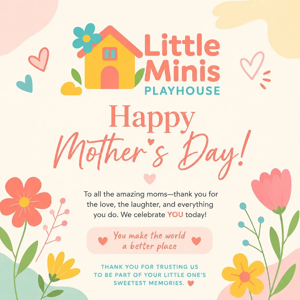 To the moms who plan the parties, pack the snacks, take the pictures, AND still somehow do it all&hellip;this one&rsquo;s for you 💐

Happy Mother&rsquo;s Day from Little Minis Playhouse 🤍