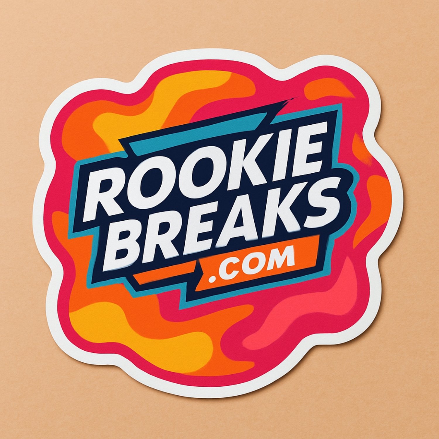 Colorful sticker with the text 'CookiesBreaks.com' in bold white letters, surrounded by a red, orange, and yellow abstract background.