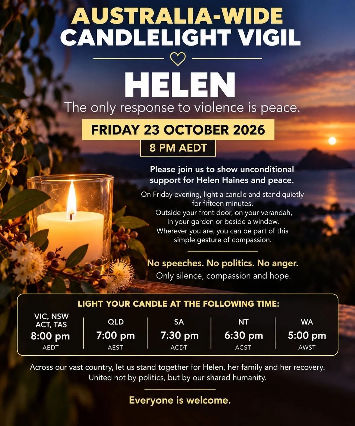 Australia-Wide Candlelit Vigil, 23 October 2026