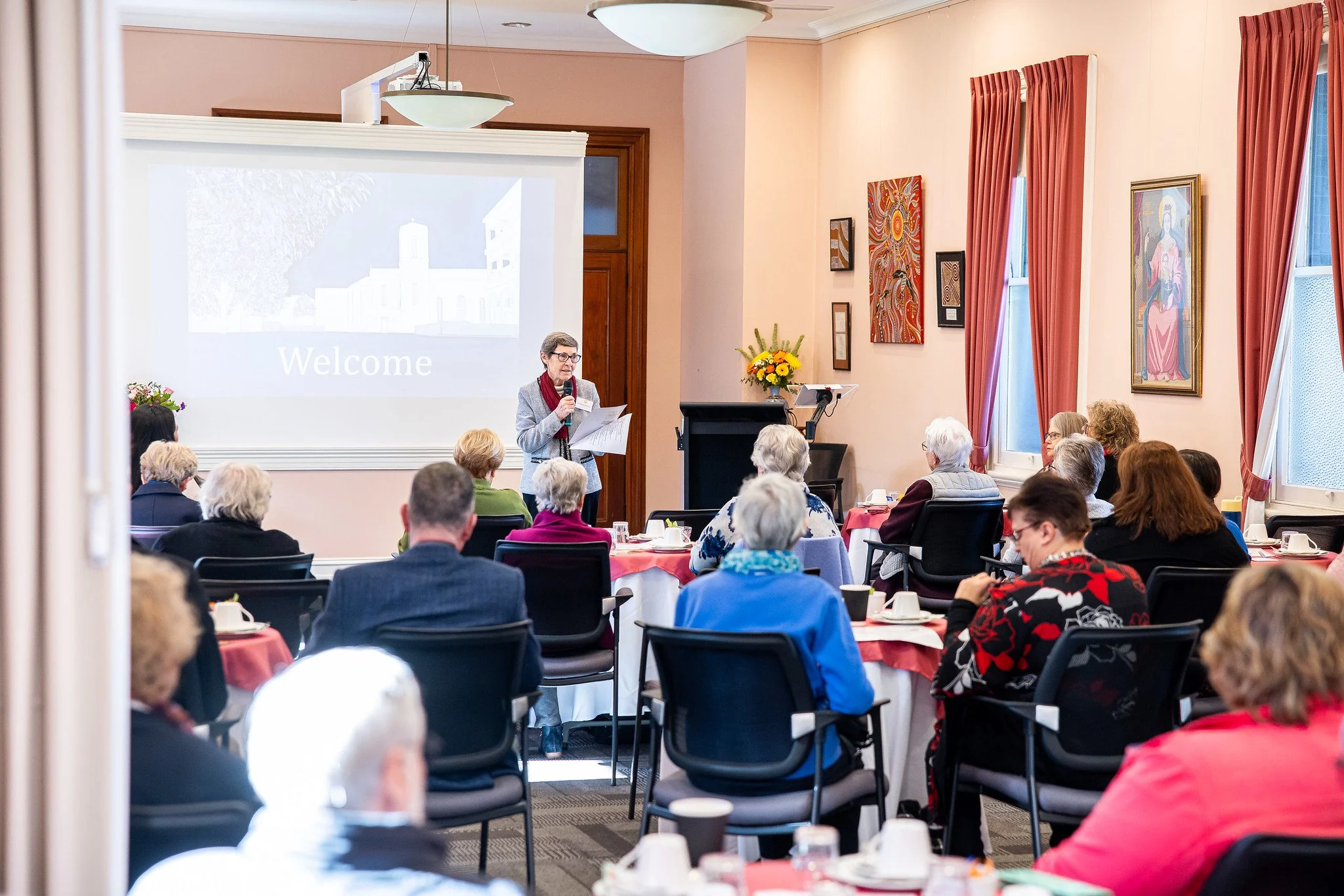 Sr Margaret rsm welcomes people to the Mercy Heritage Trail in Parramatta.