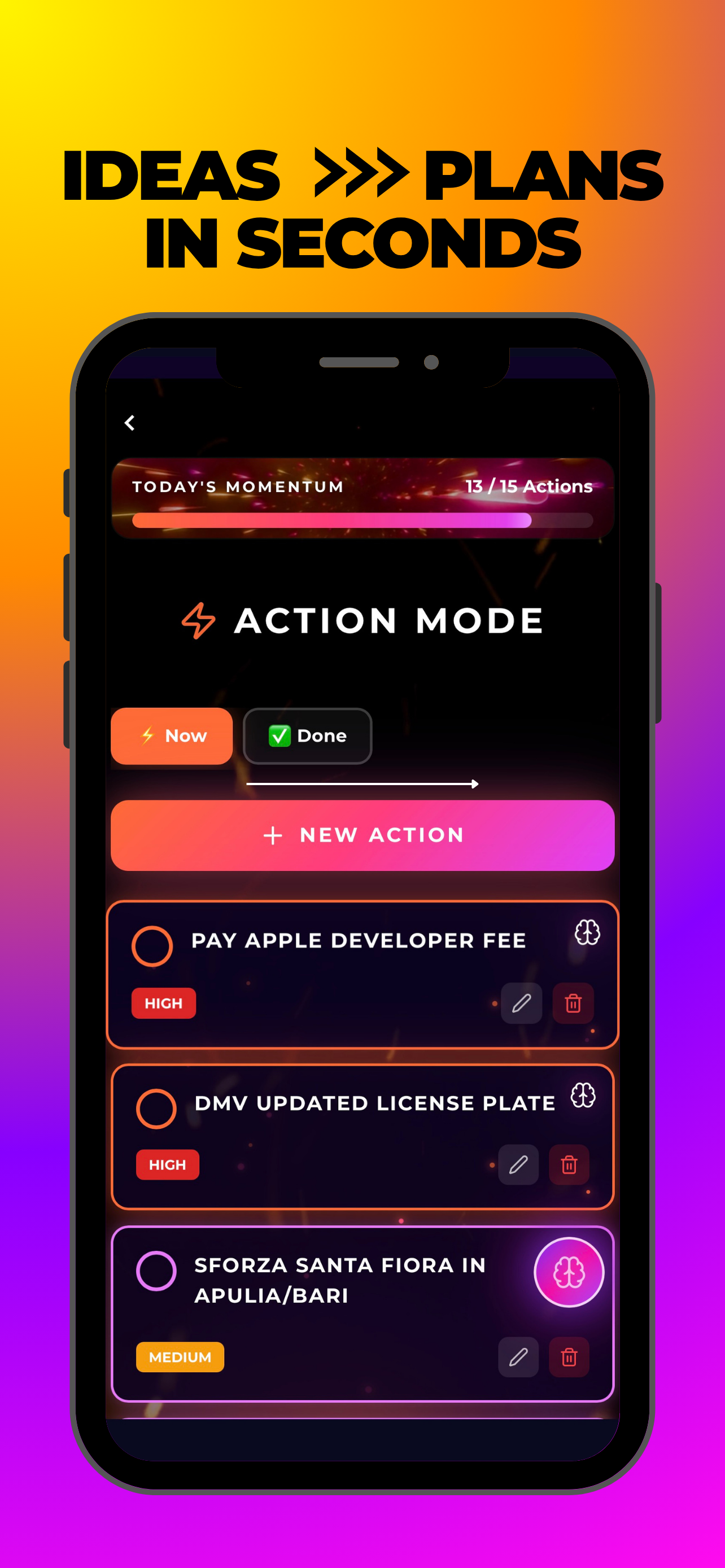 MindMesh mobile app turning ideas into action plans and organized tasks