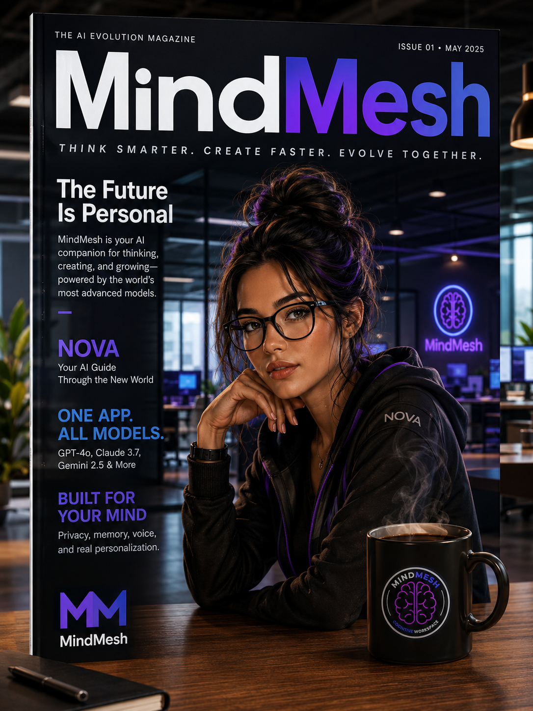 MindMesh AI assistant dashboard showing reminders, grocery planning, reservations, and life organization inside a cognitive workspace app