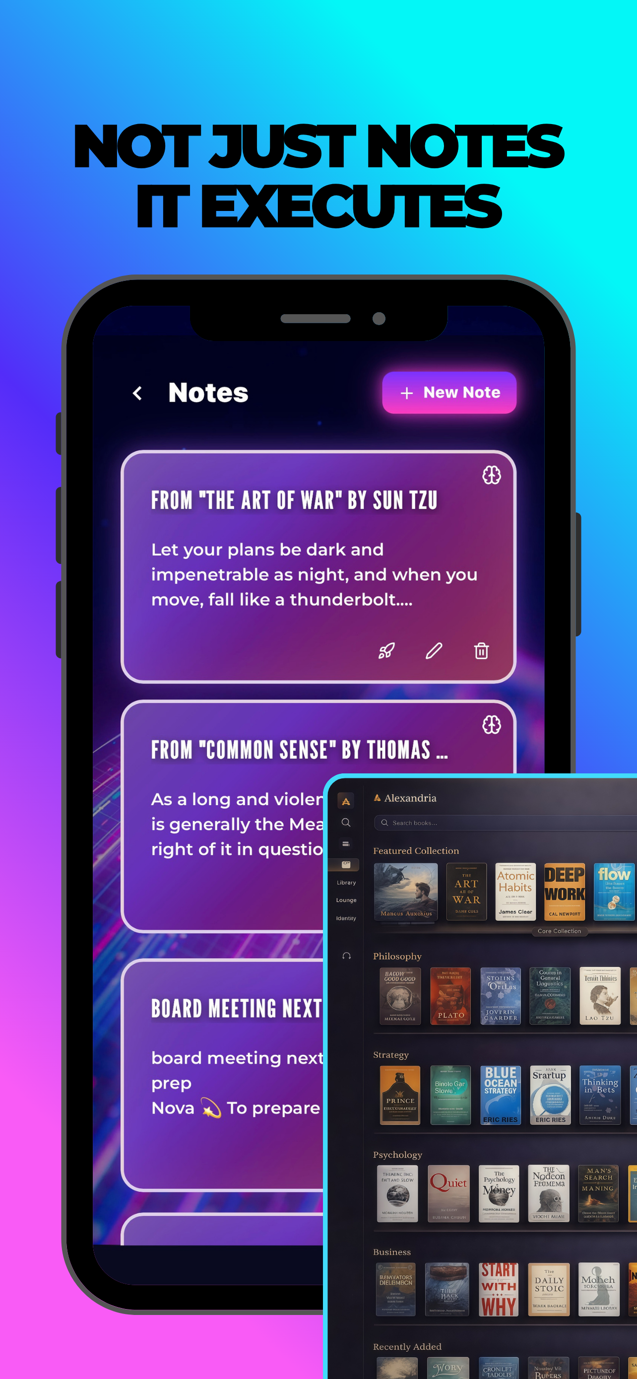 MindMesh notes screen turning saved notes into actions and structured outputs