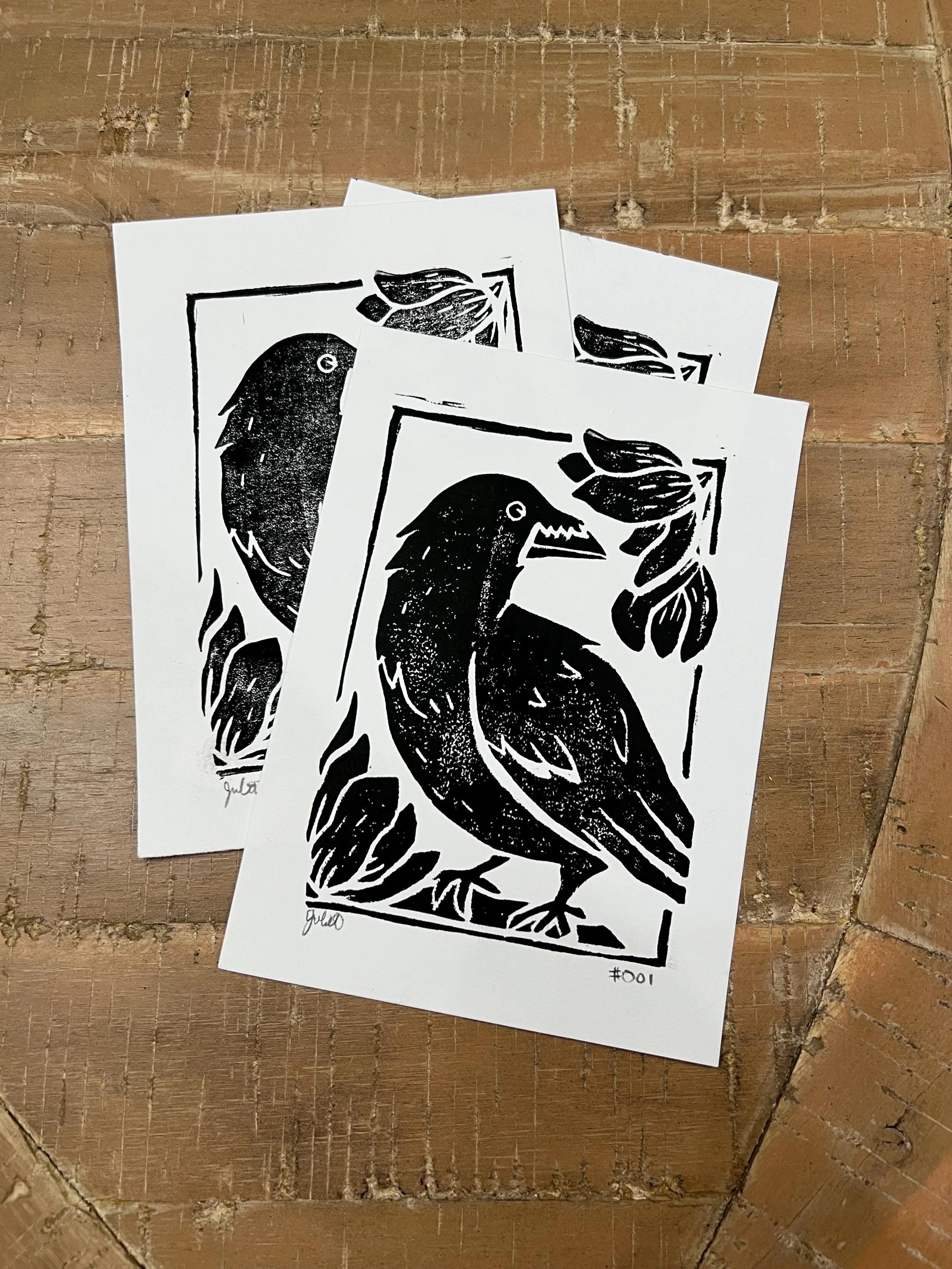 Larger Format Block Print - Raven and Magnolias
