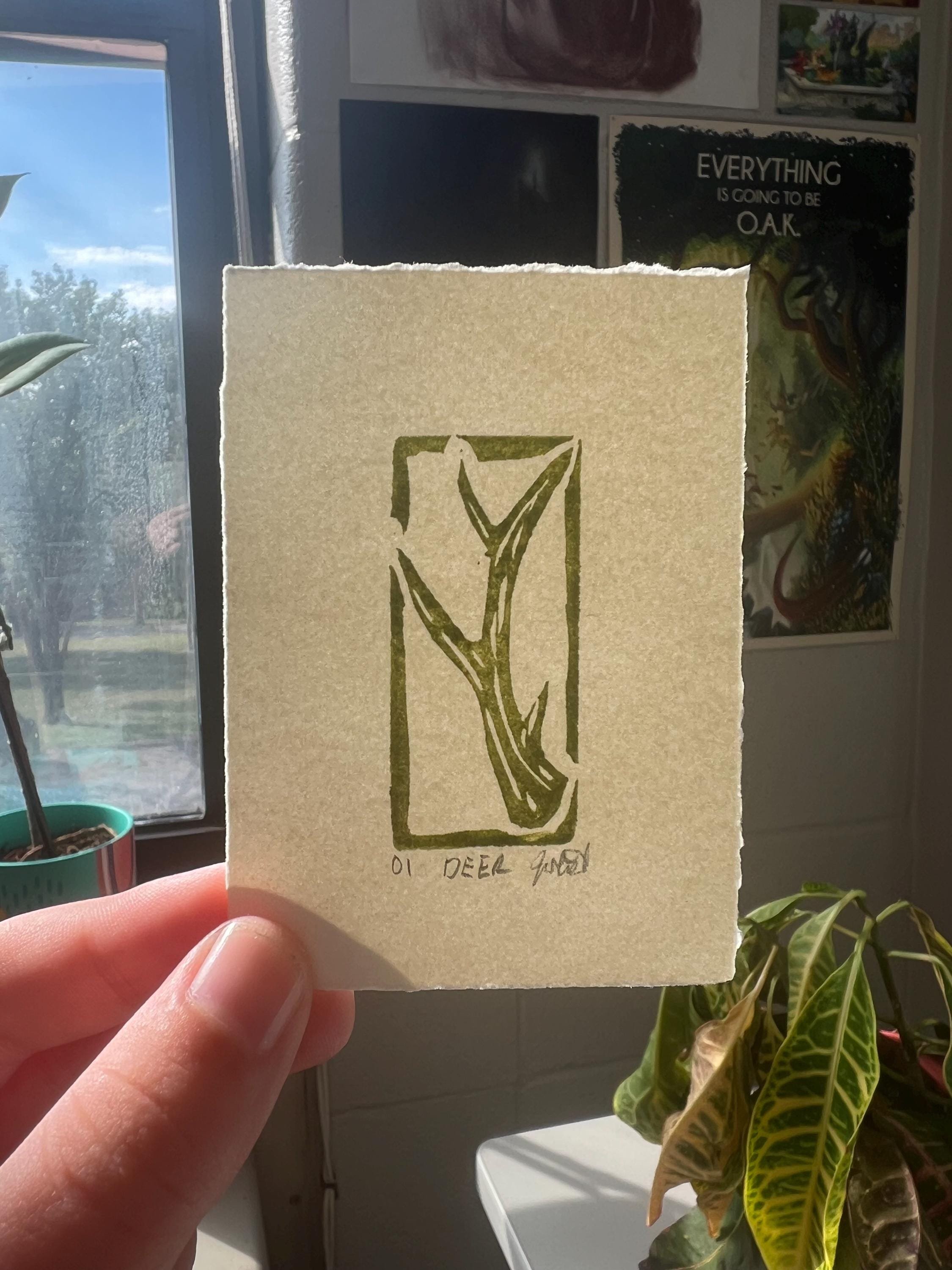 Hand-carved Pink Eraser Block Print - Antler