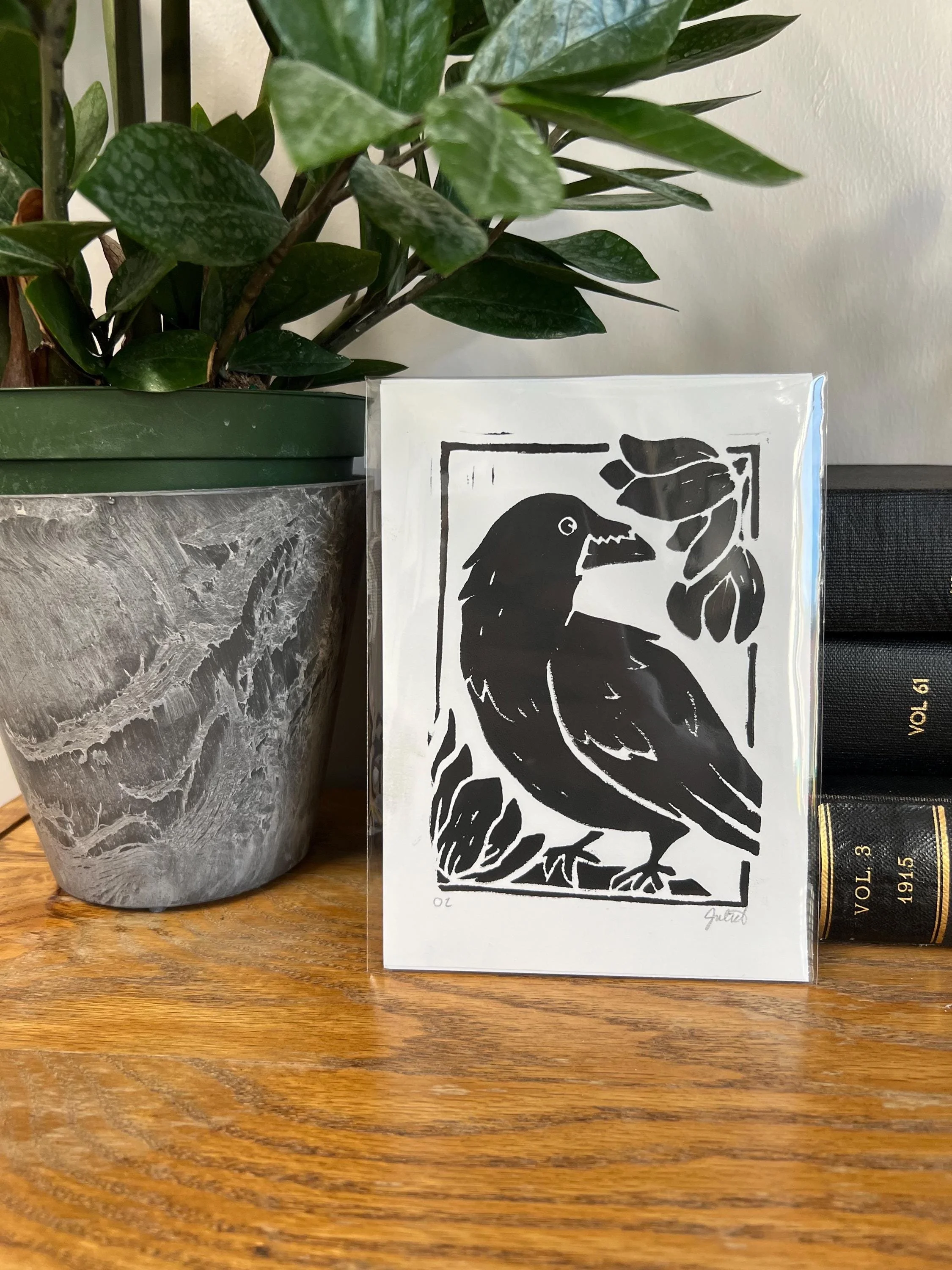 Raven and Magnolias Lino Print