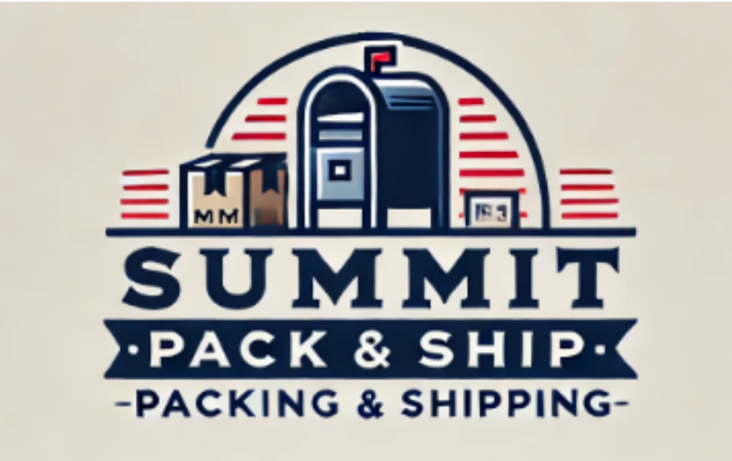 Logo with a mailbox and boxes, reading 'Summit Pack & Ship Packing & Shipping'.