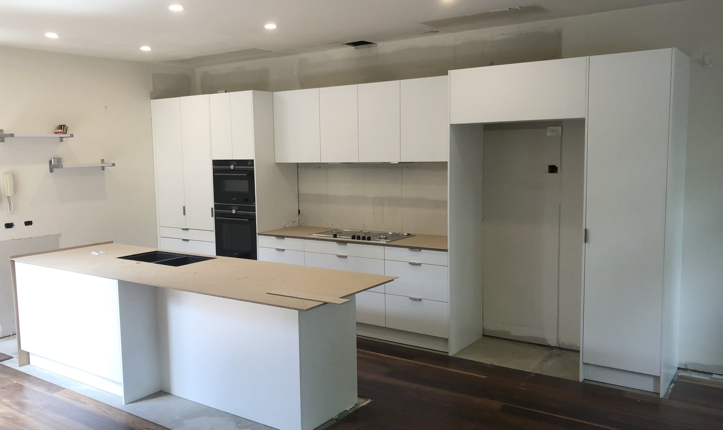 Kitchen cabinet installation Melbourne white kitchen with benchtop