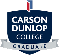 Carson Dunlop College graduate emblem or logo with shield and banner