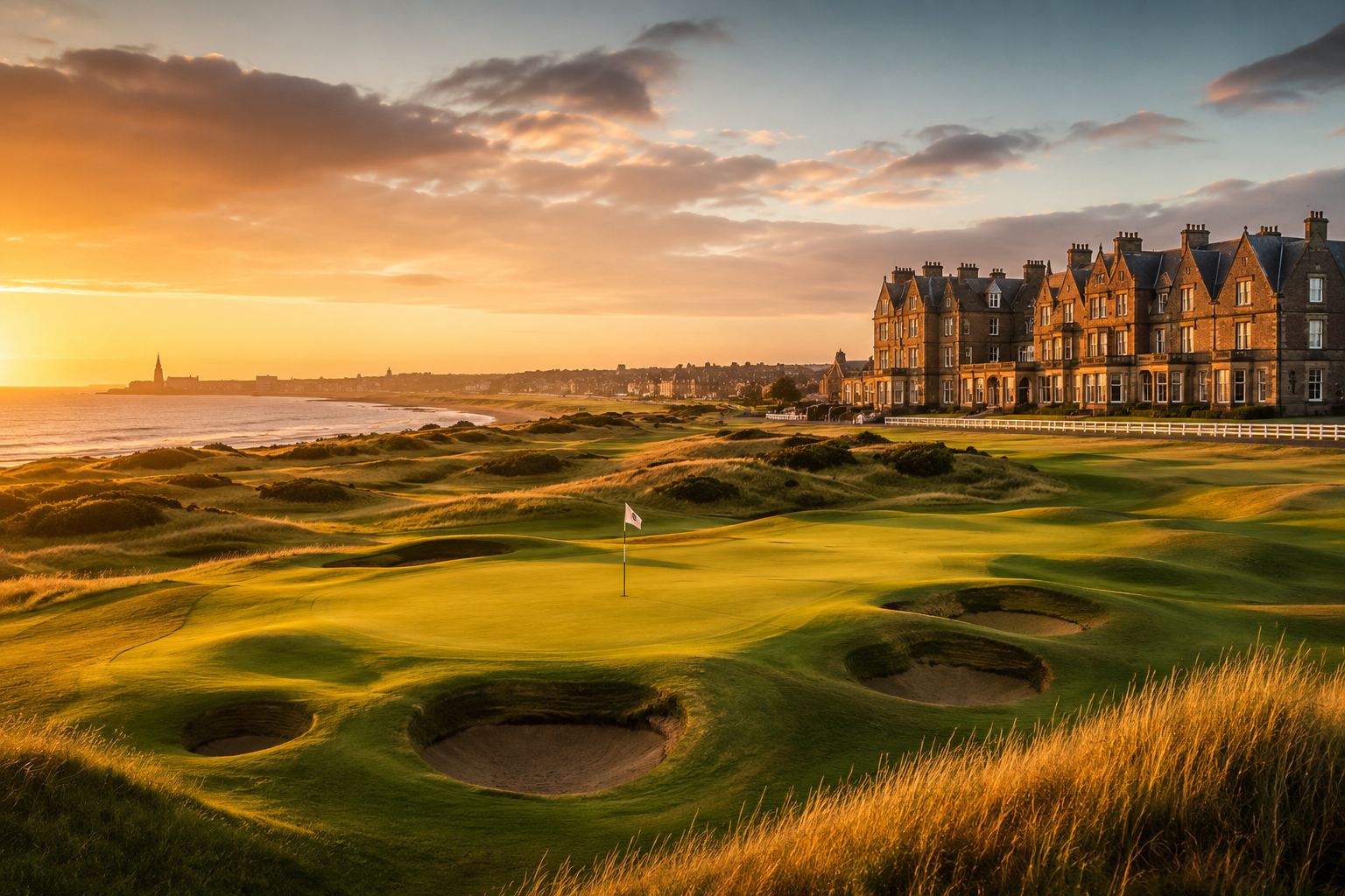 Luxury Scotland golf tour featuring championship links courses, coastal fairways, and five-star golf resorts near St Andrews and the Old Course.
