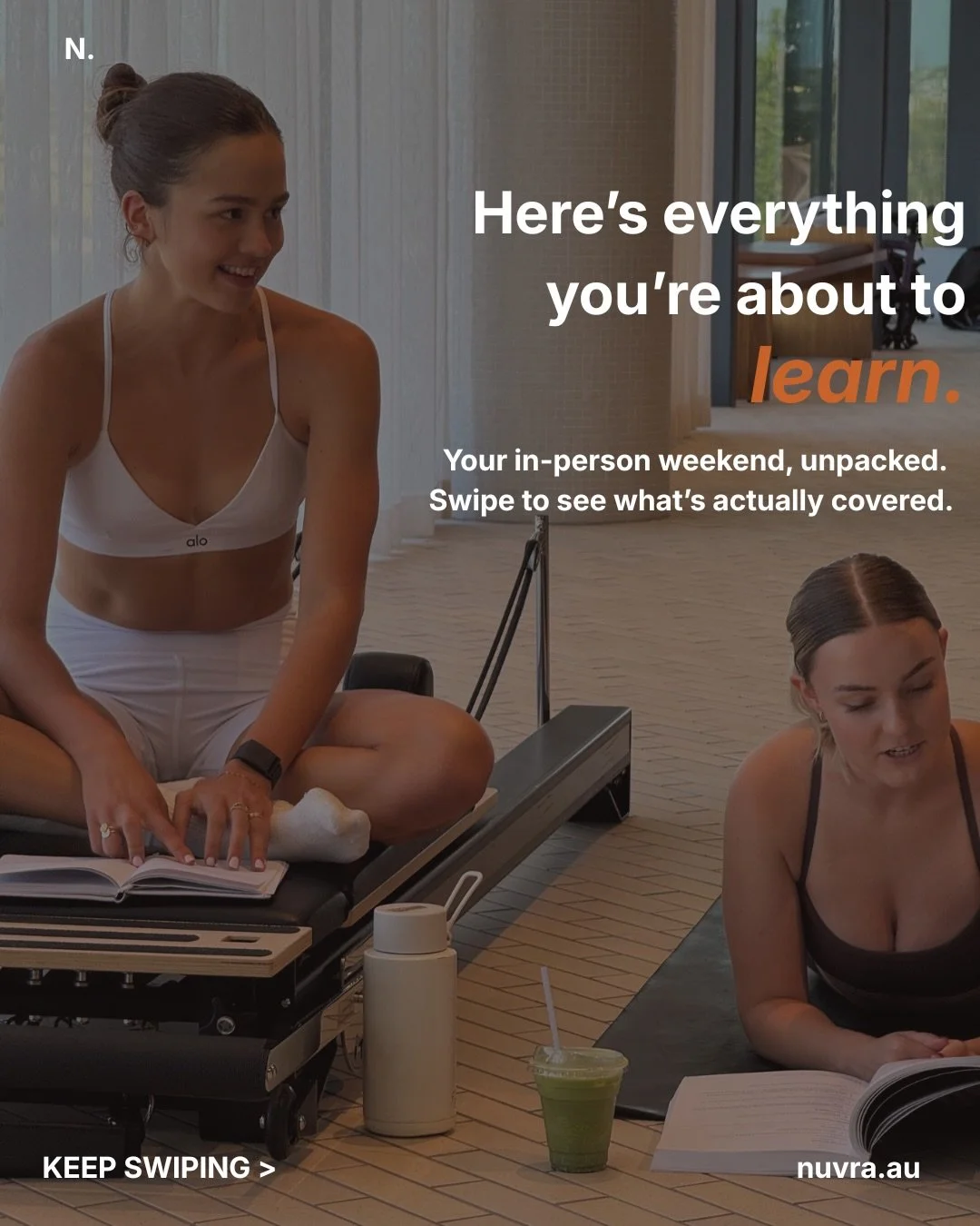 wondering what you actually learn in your in-person certification weekend?

we get asked this a lot. so we broke it down slide by slide.

swipe through to see exactly what&rsquo;s covered in your mat or reformer cert with nuvra. 👇

🔗 link in bio to