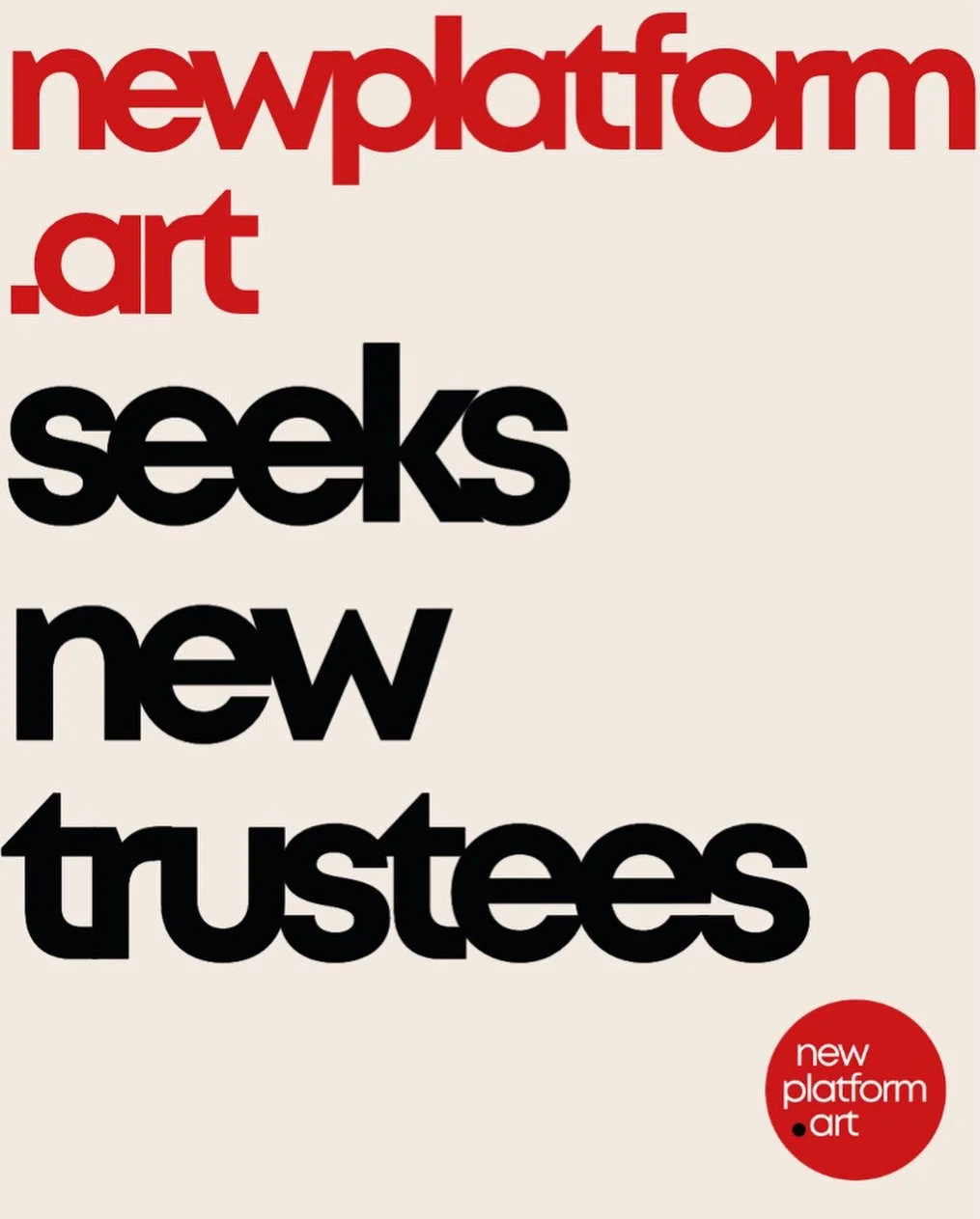 ✨We&rsquo;re hiring✨

Exciting news, newplatform.art is inviting applications for two Trustee roles to join our Board at an exciting moment of growth:

&bull; Arts Education Trustee
&bull; Trustee for Partnerships and Growth

As a not-for-profit, we 