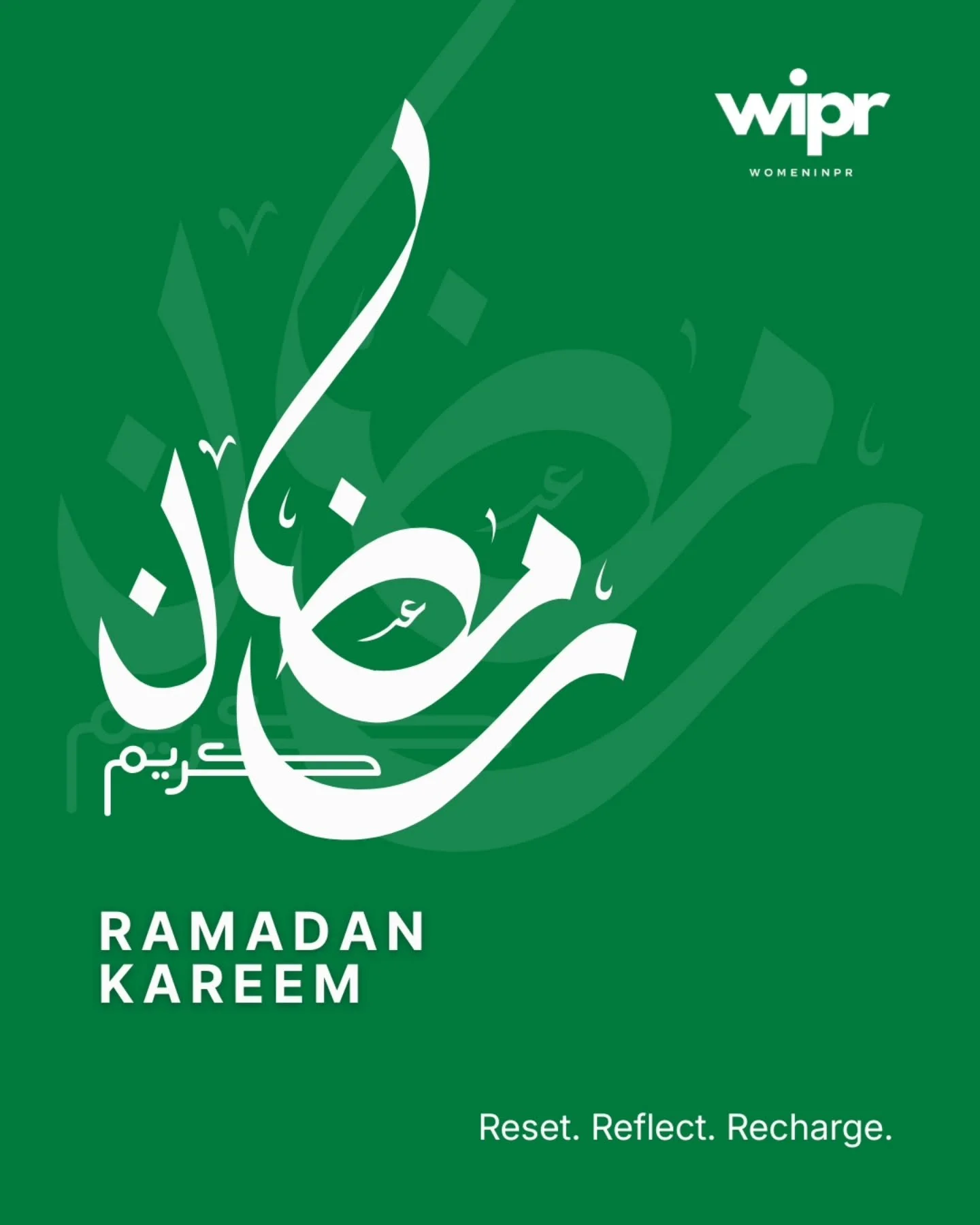 Ramadan Kareem from WIPR.

This month is a reminder to pause and realign; with what matters, with how we show up, and with how we lead.

Wishing our community a Ramadan of reflection, kindness, and quiet strength.

#WIPR #MYWIPR #WomenInPR #Ramadan20
