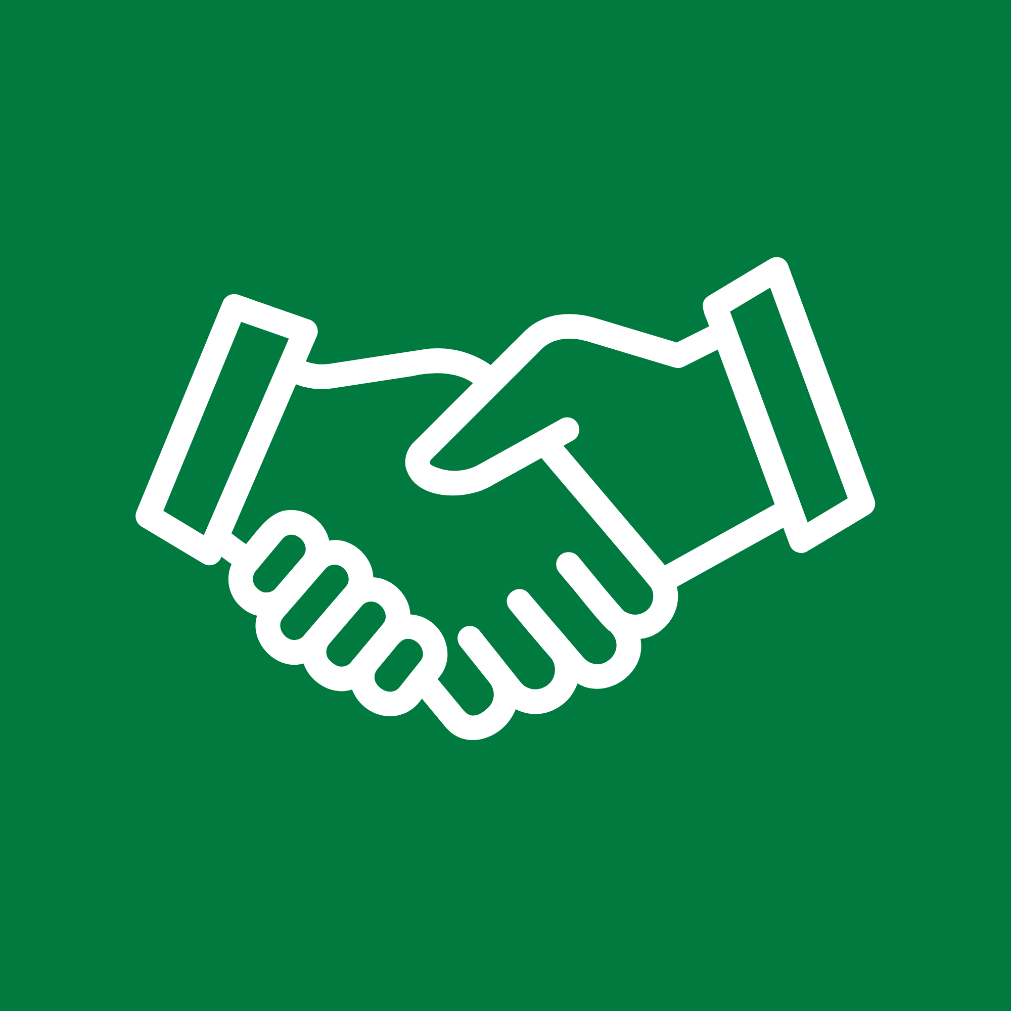 Outline of a handshake on a green background.