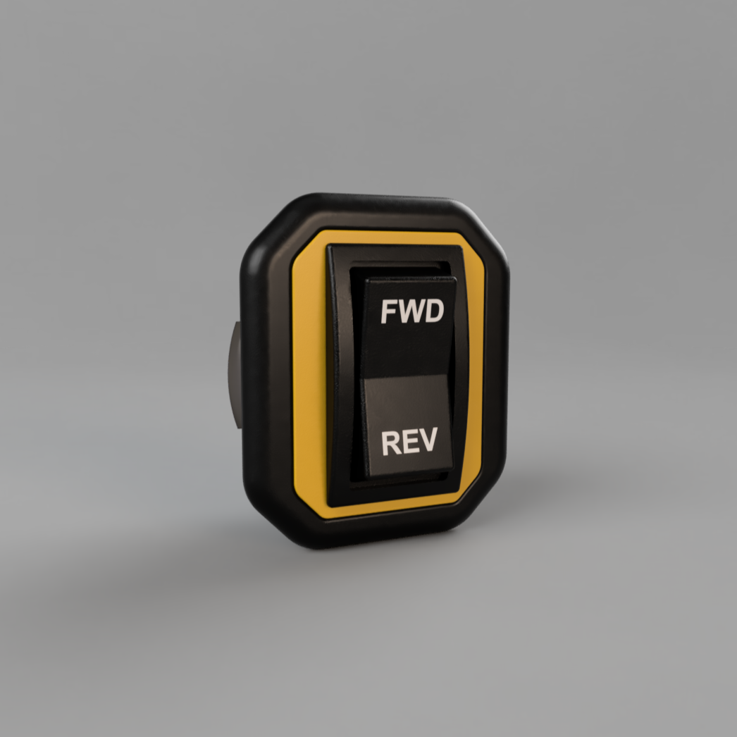 #D-render av switch lock i svart PETG med gul aksenfarge
