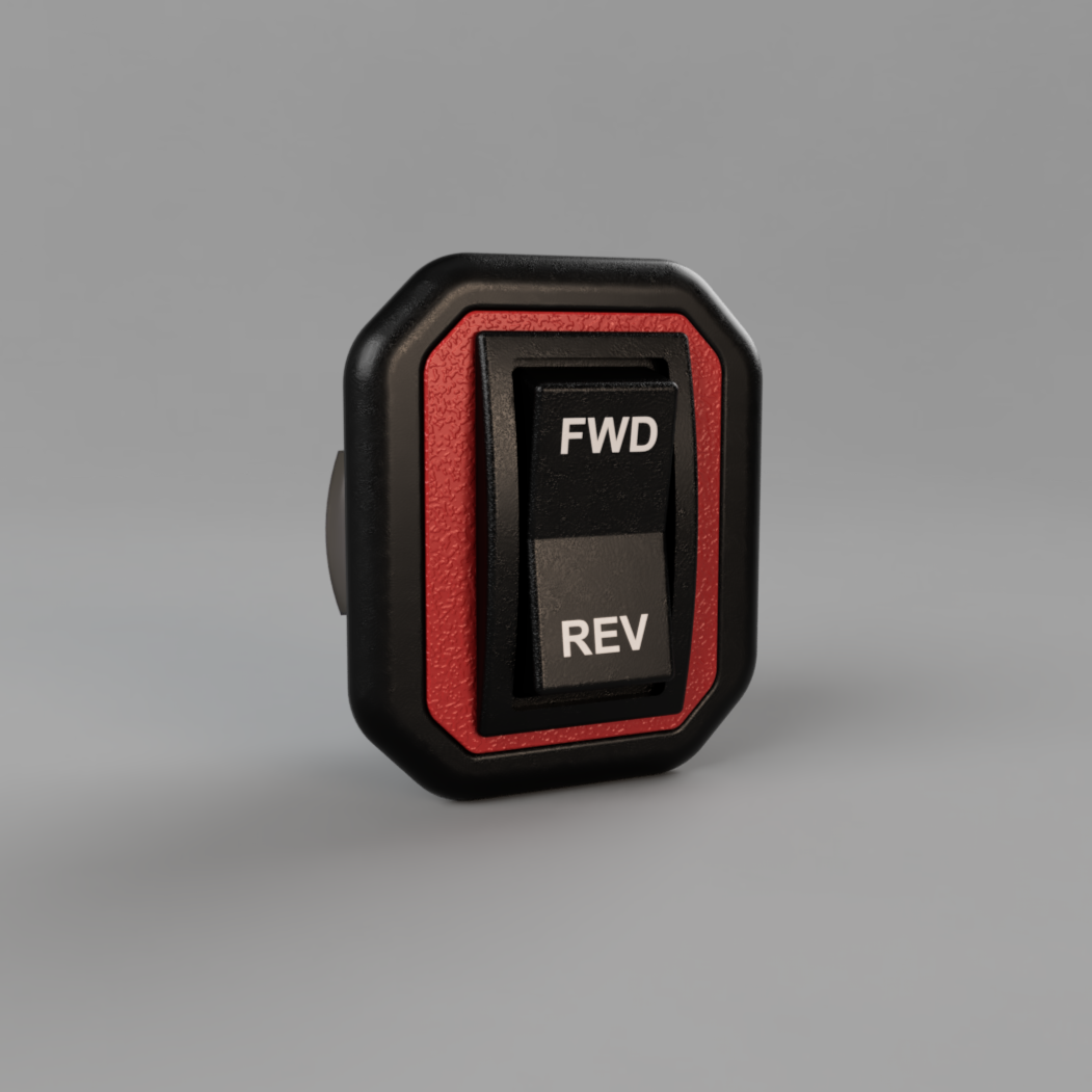 3D-printet switch lock prototype montert med bryter. Red accent