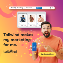 A man with a beard and mustache promotes Taivnd, a dating app, holding a smartphone with the app's logo. The background features app icons and a call-to-action button to download the app.