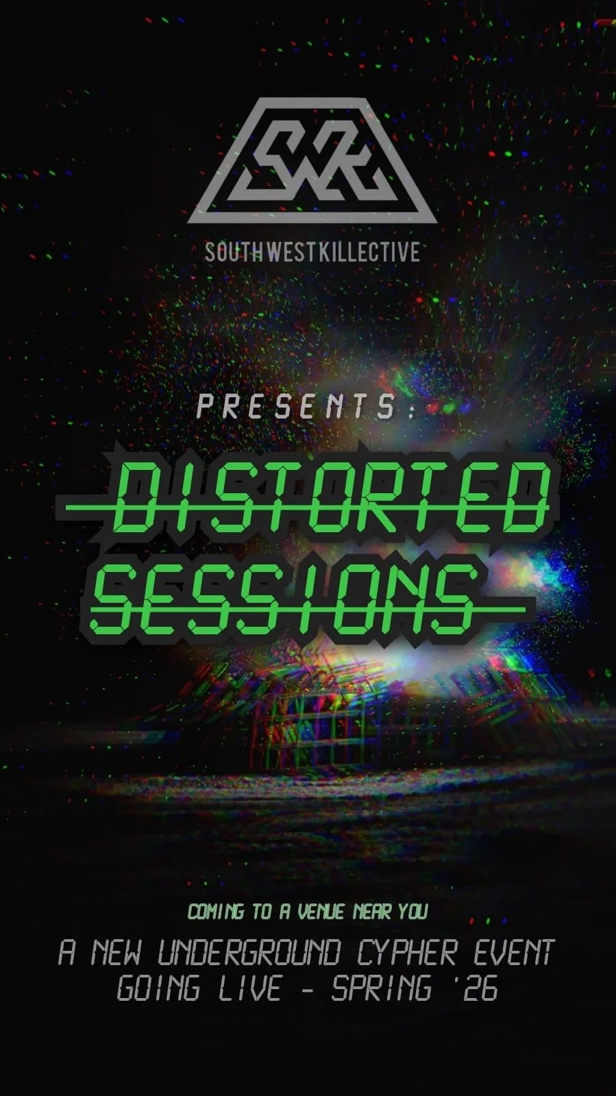 Event poster for 'Cypher in the Cellar: The Final Cut Set Times' at Café René, featuring schedule and guest DJs, with a red background and microphone illustrations.