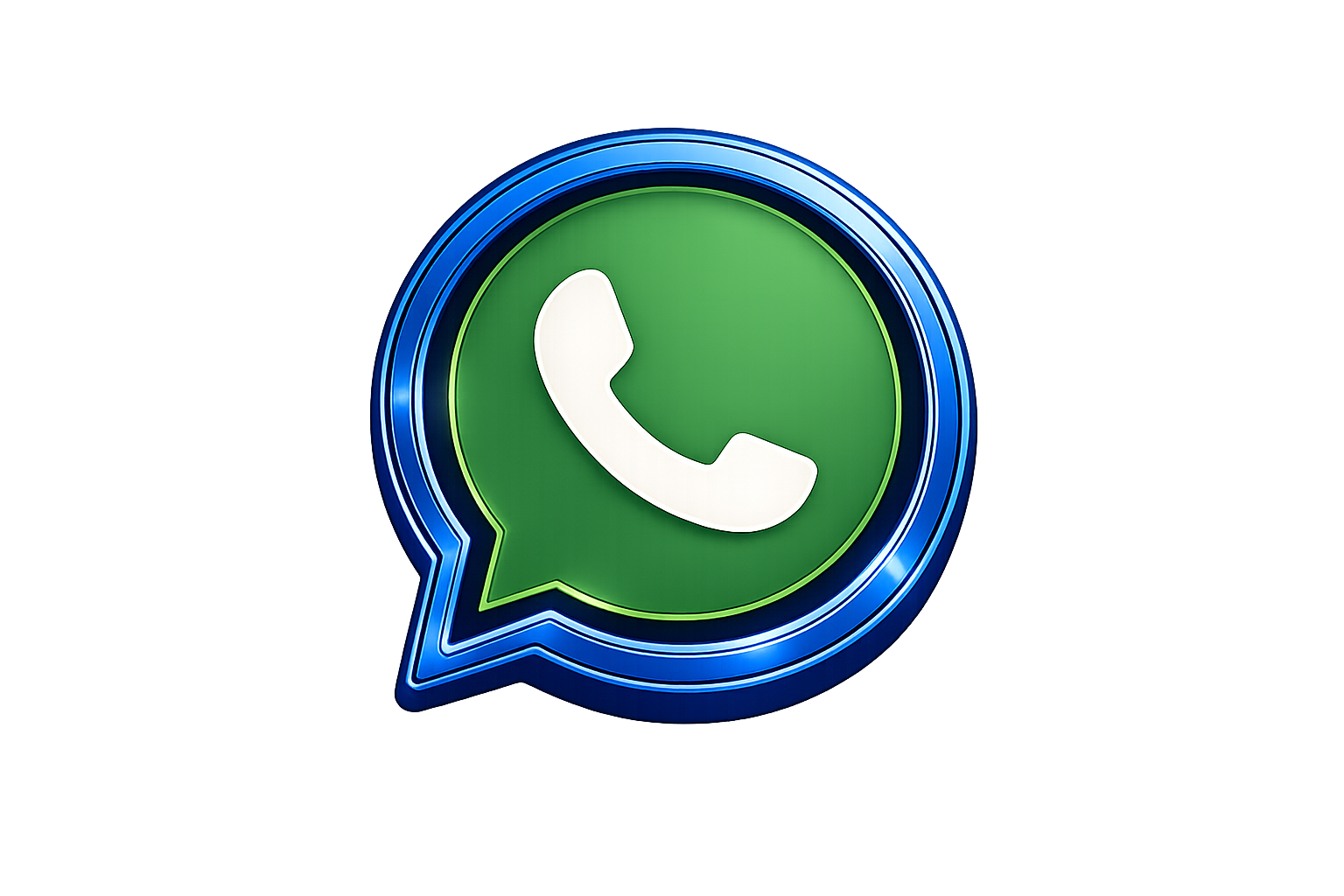 Neon-Design eines WhatsApp-Sprechblasensymbols mit einem weißen Telefonhörer darin, grünem Hintergrund und blauer Umrandung.