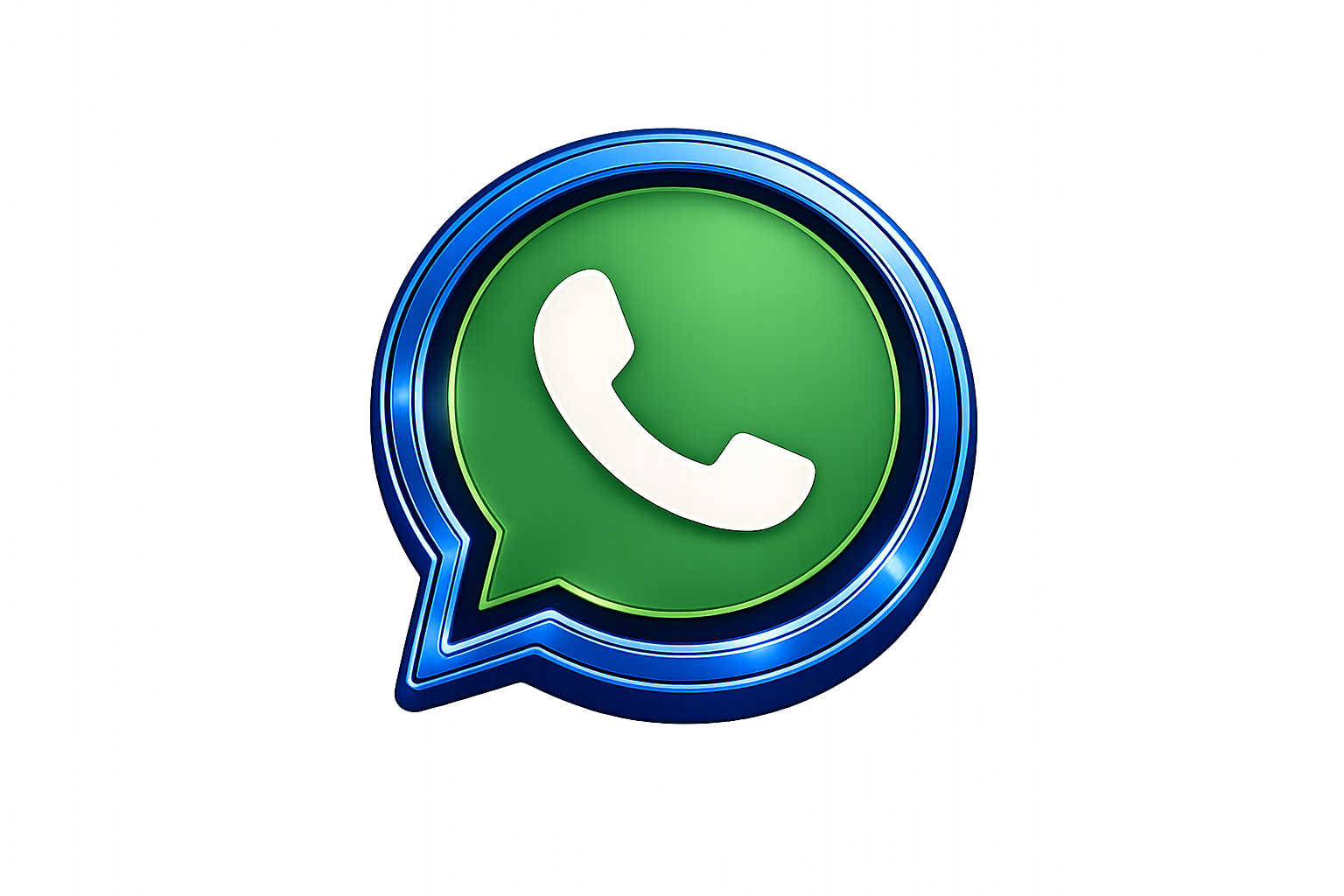 Neon-Symbol für WhatsApp, grüner Hintergrund mit weißem Telefonhörer in einer Sprechblase, umrandet von blauen Lichtern.