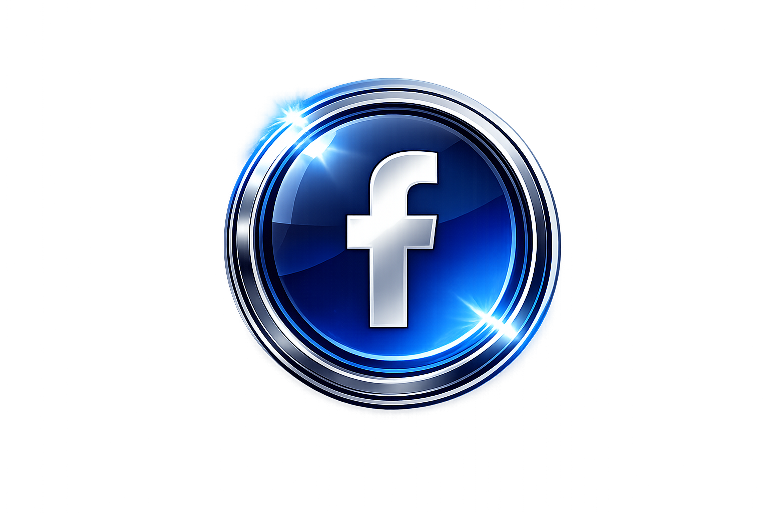 Moderner, leuchtender Facebook-Logo in Blau und Silber auf grau meliertem Hintergrund.