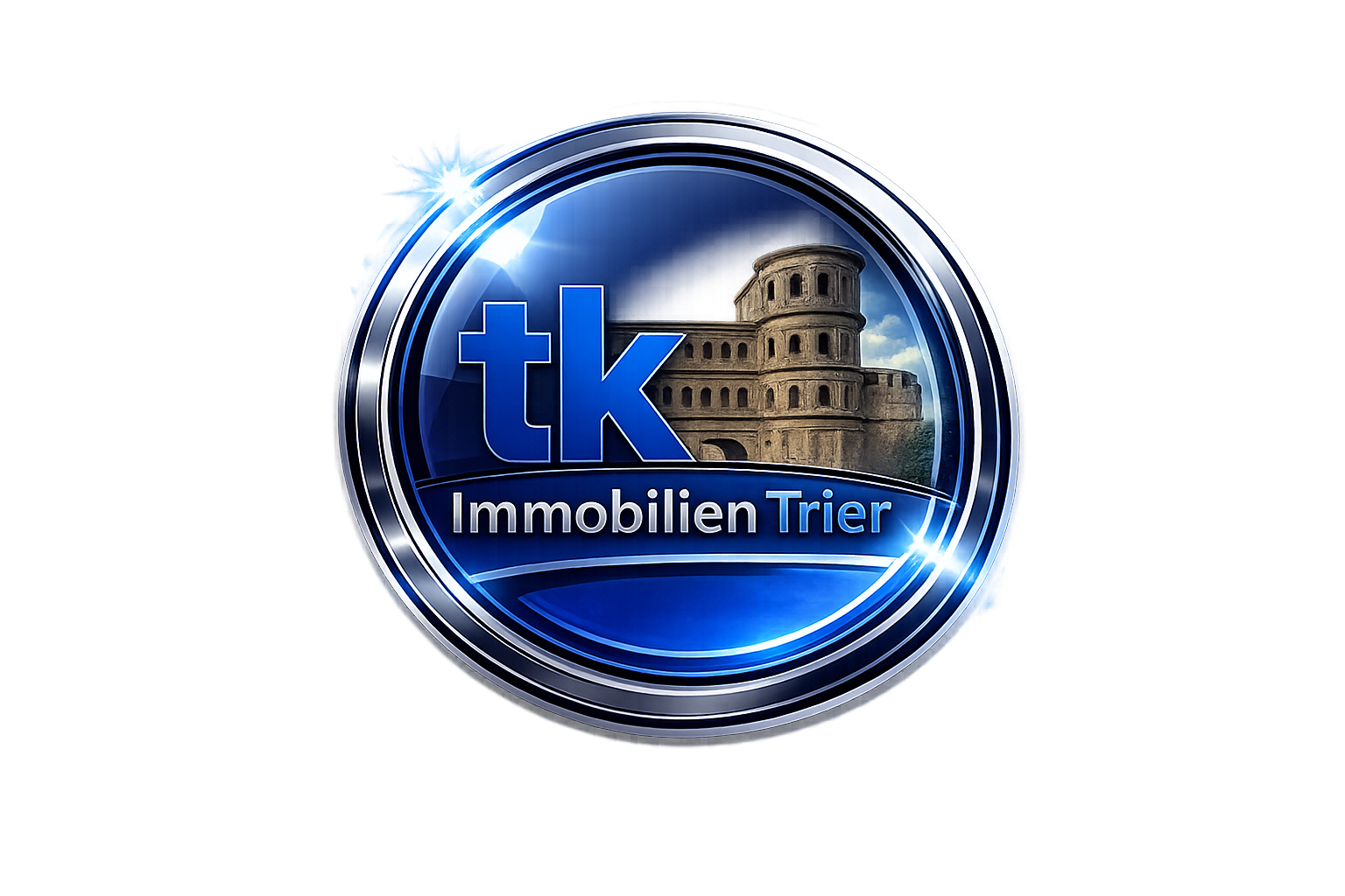 Logo von Immobilien Trier mit dem berühmten römischen Amphitheater im Hintergrund.
