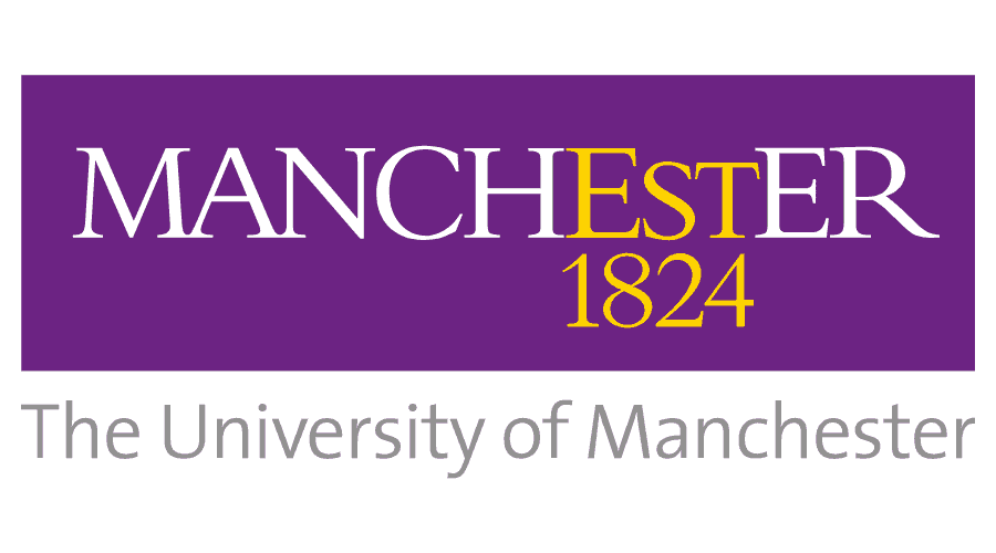 University of Manchester logo with purple background, white and yellow text, and the tagline 'The University of Manchester'.