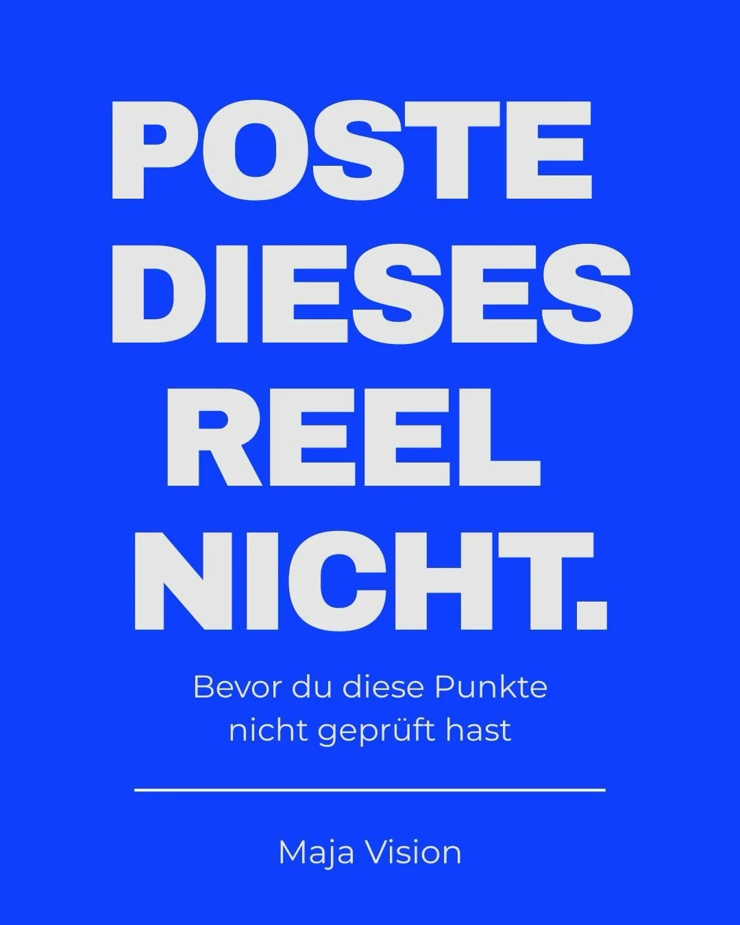 Poste dieses Reel nicht.
Zumindest nicht, bevor du dir diese drei Dinge angesehen hast.

Slide 1:
Nicht jedes Reel verdient es, online zu gehen.
Ohne Klarheit bringt auch Reichweite nichts.

Slide 2:
Gute Reels folgen Basics:
Hook, Tempo, Struktur, e