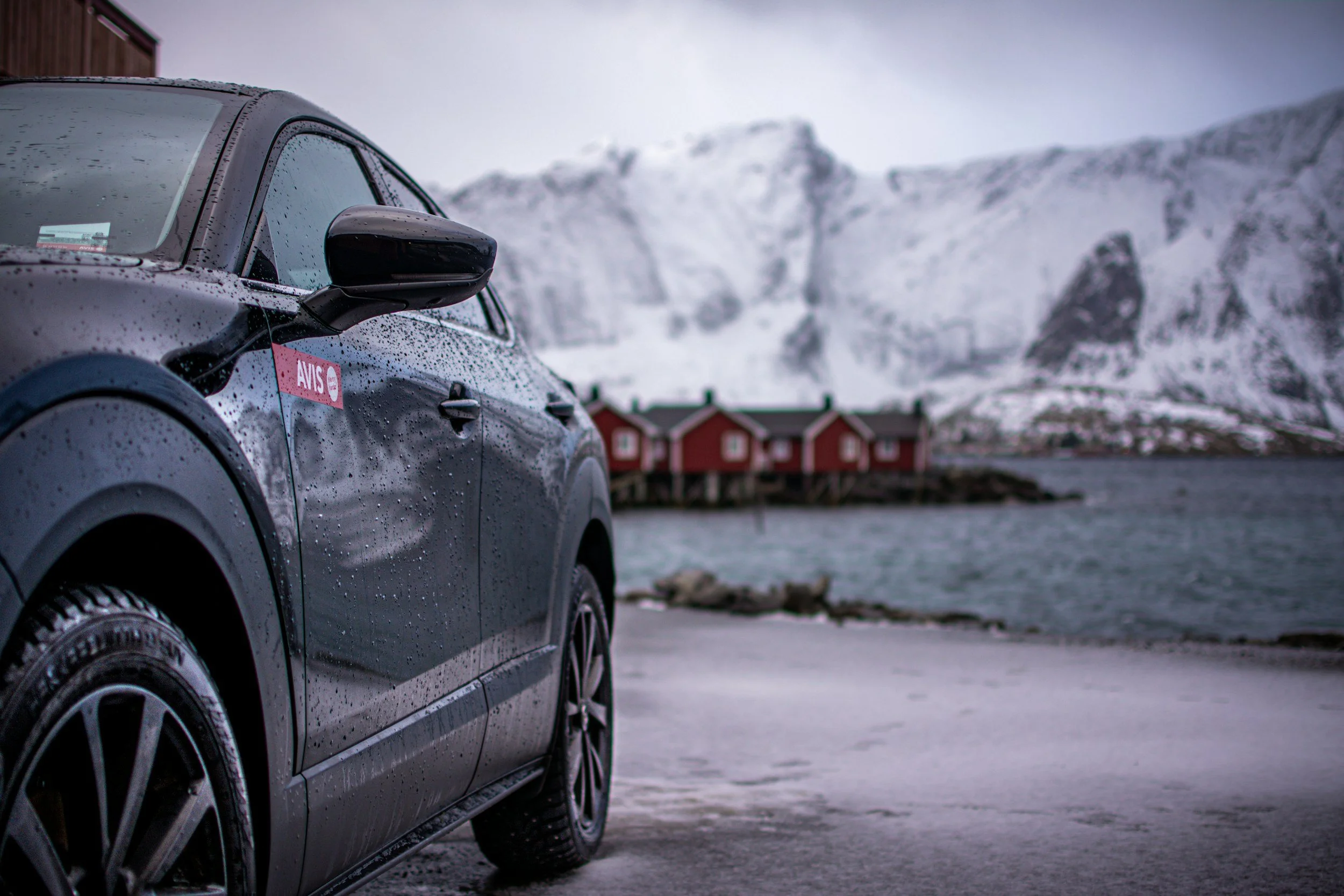 A picture of a rental car in Lofoten, Norway.