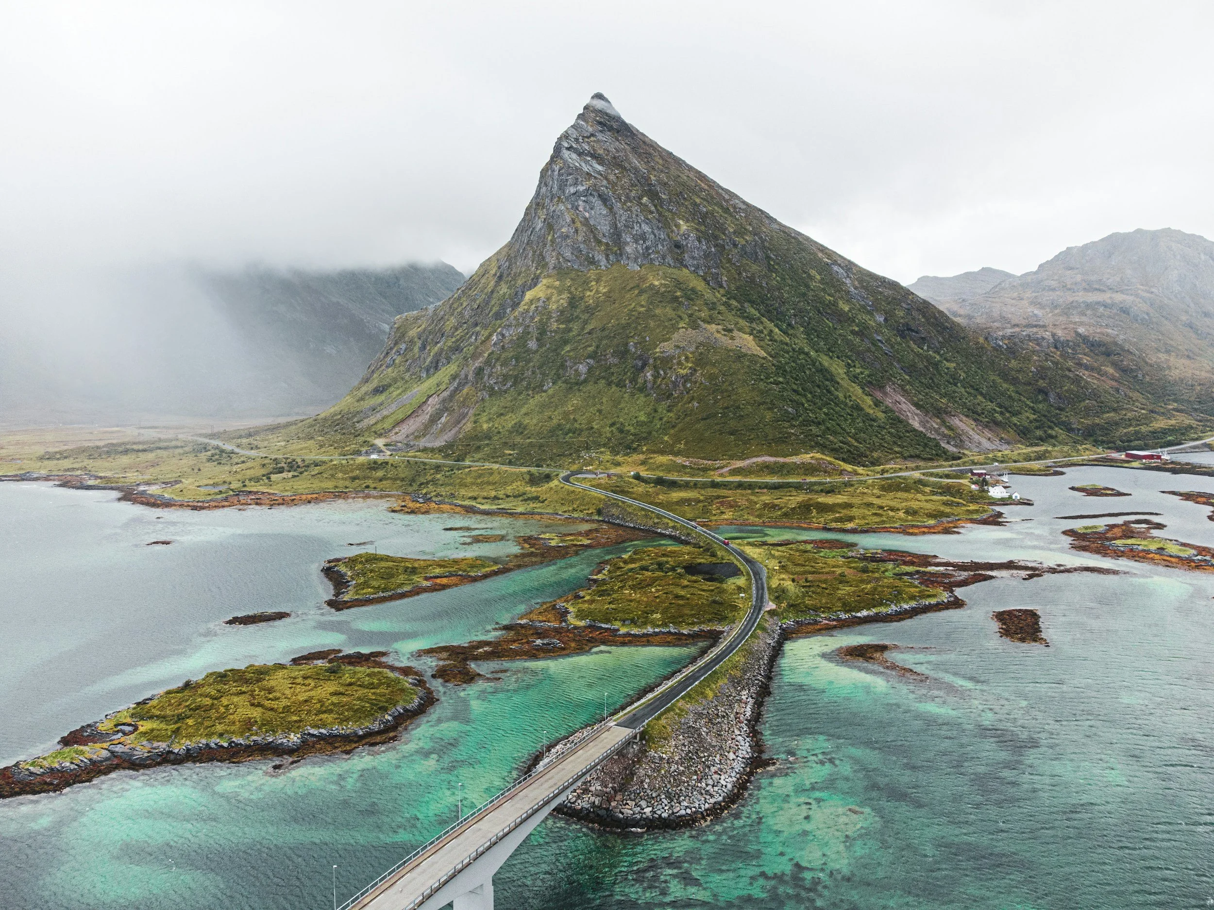 A picture of the road crossing the water to Lofoten Islands