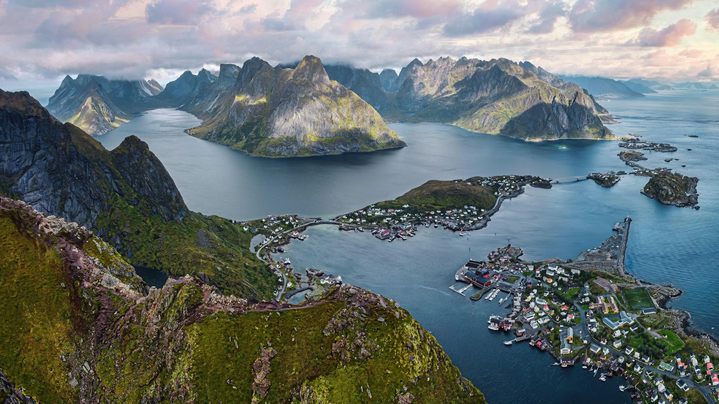 A picture of the winding roads in northern Norway from above.