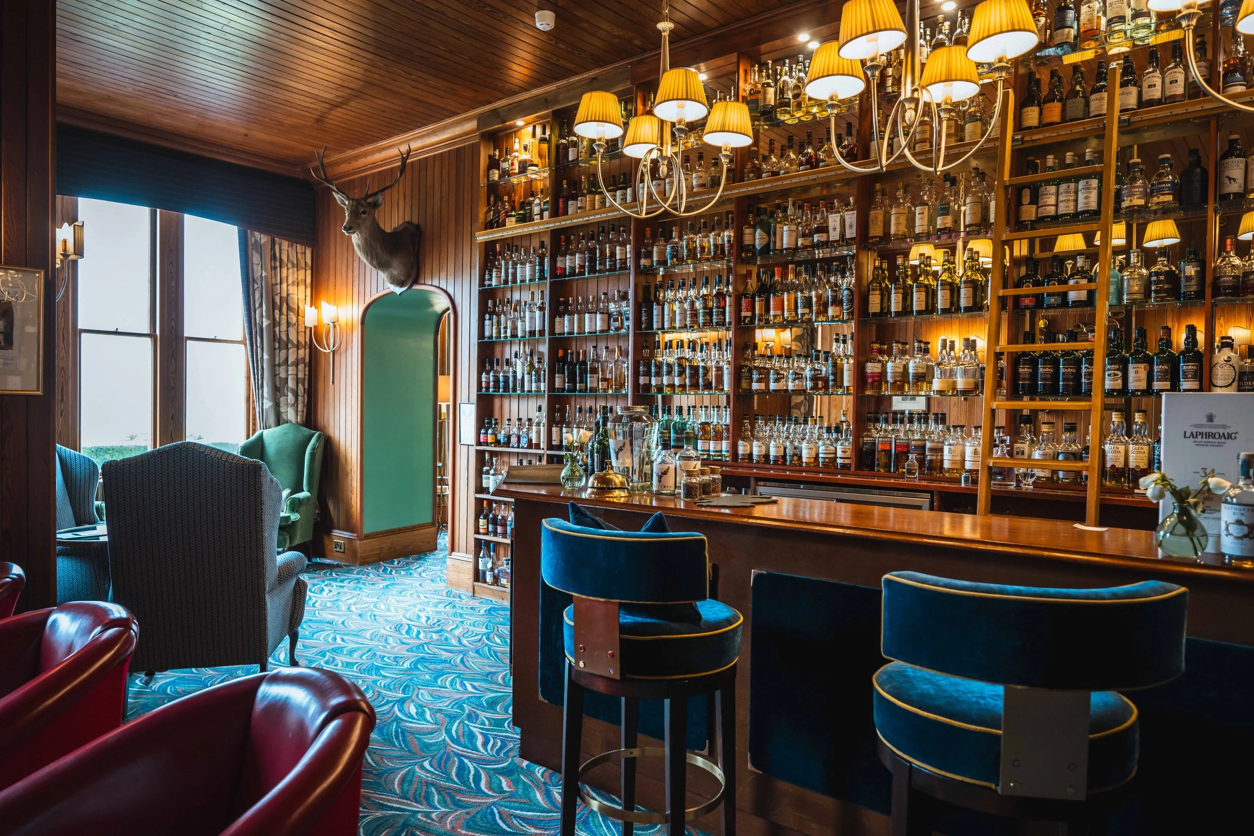 Whiskey bar interior at The Torridon Resort in Scotland