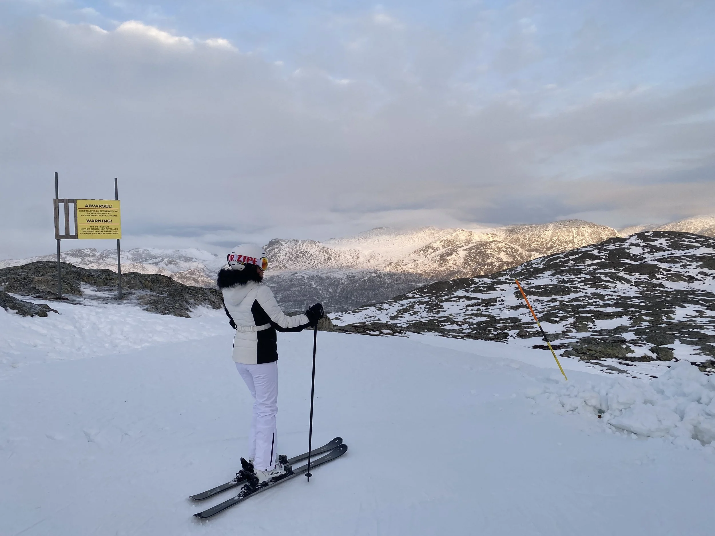 Wearing insulated ski clothing in the Norwegian mountains.