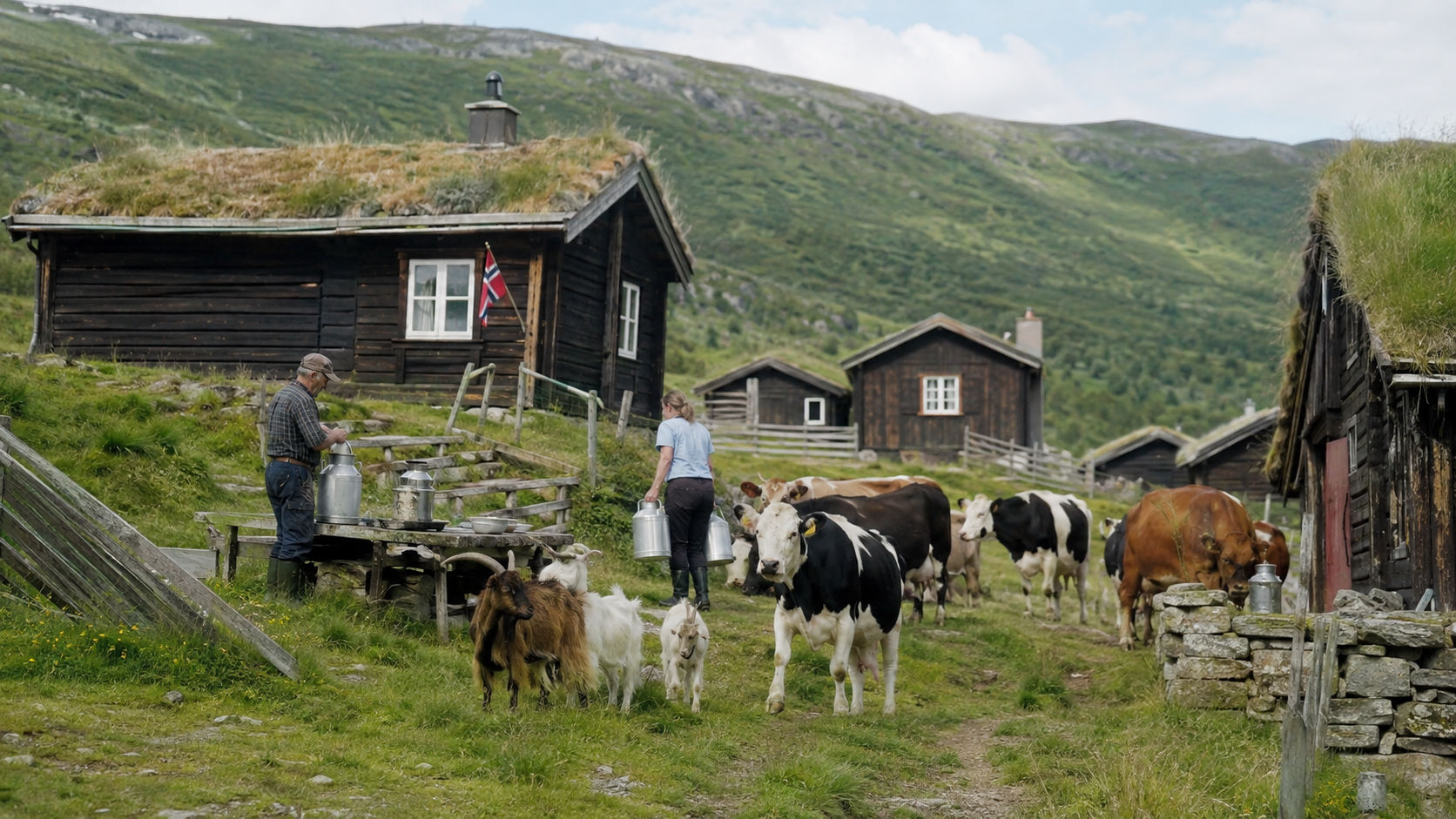 A picture from Valdres, farmers with their livestock