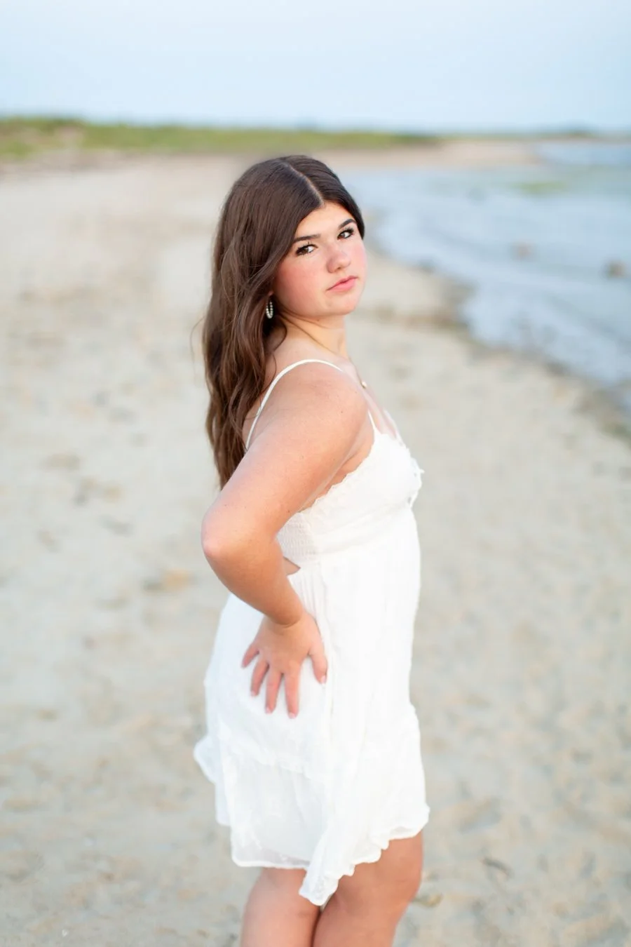 Senior portrait captured by a Massachusetts senior photographer at Duxbury Beach