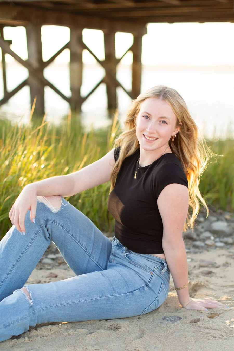 Senior girl beach photos taken at Duxbury Beach in MA