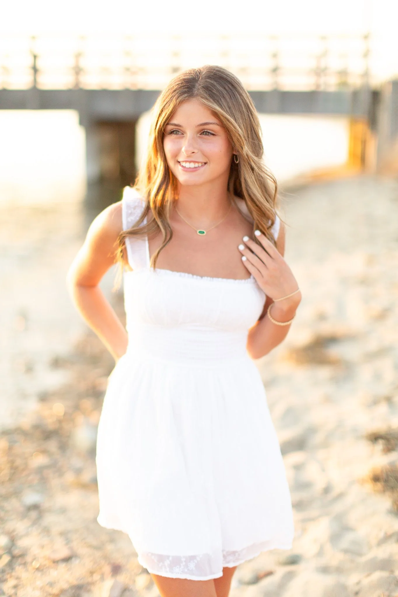Close-up senior portrait of Lily at Duxbury Beach with natural light