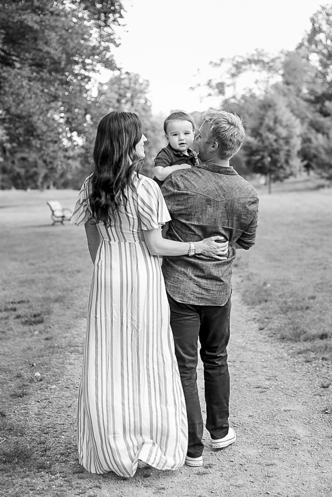 Outdoor family portraits in Walpole MA with parents and toddler