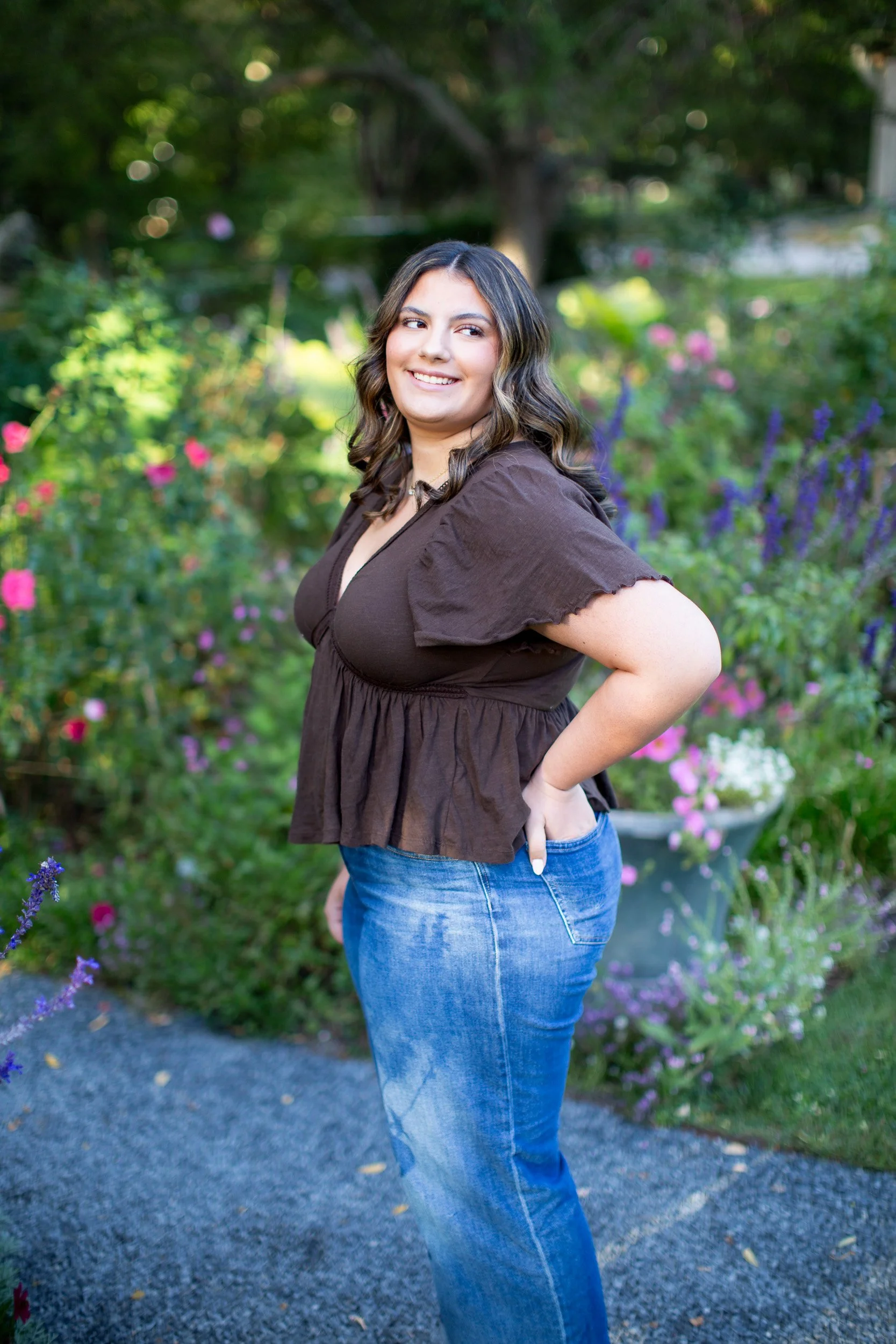 Megan during her senior portrait session in the gardens at Blithewold in Bristol, Rhode Island