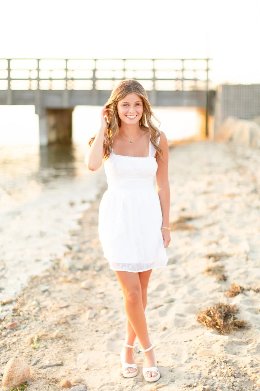 Senior photos for a Mansfield MA senior photographed at Duxbury Beach by senior photographer Courtney Wager, capturing natural movement and a refined coastal look.
