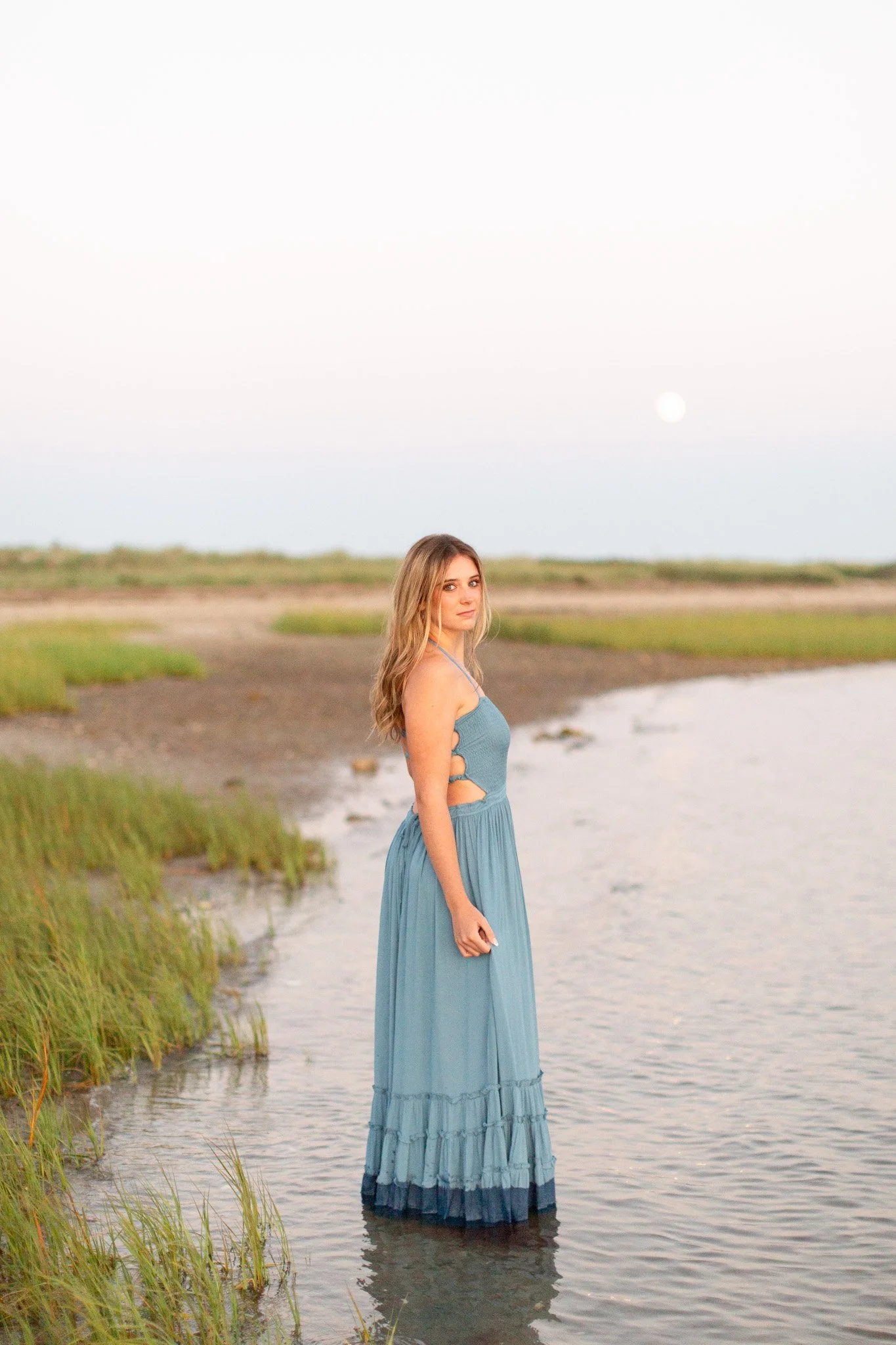 Senior photos at Duxbury Beach in Massachusetts featuring a summer beach portrait session