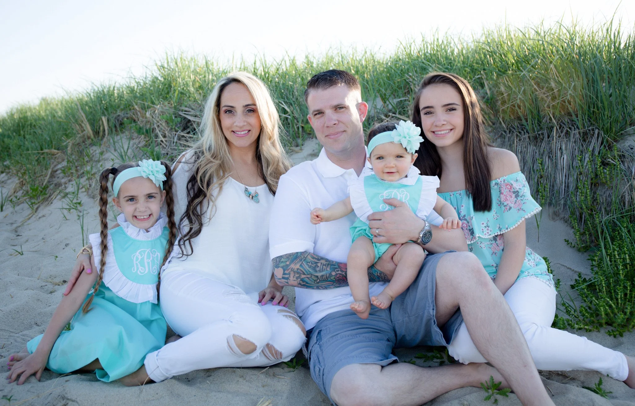 Family portrait at Scusset Beach in Sandwich Massachusetts during golden hour