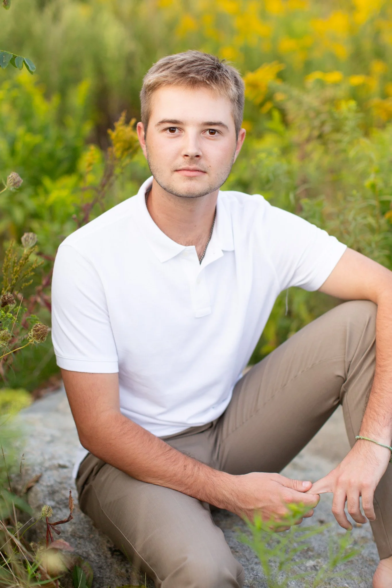 Senior portrait of Sean at Scarborough Beach in Narragansett, Rhode Island during golden hour