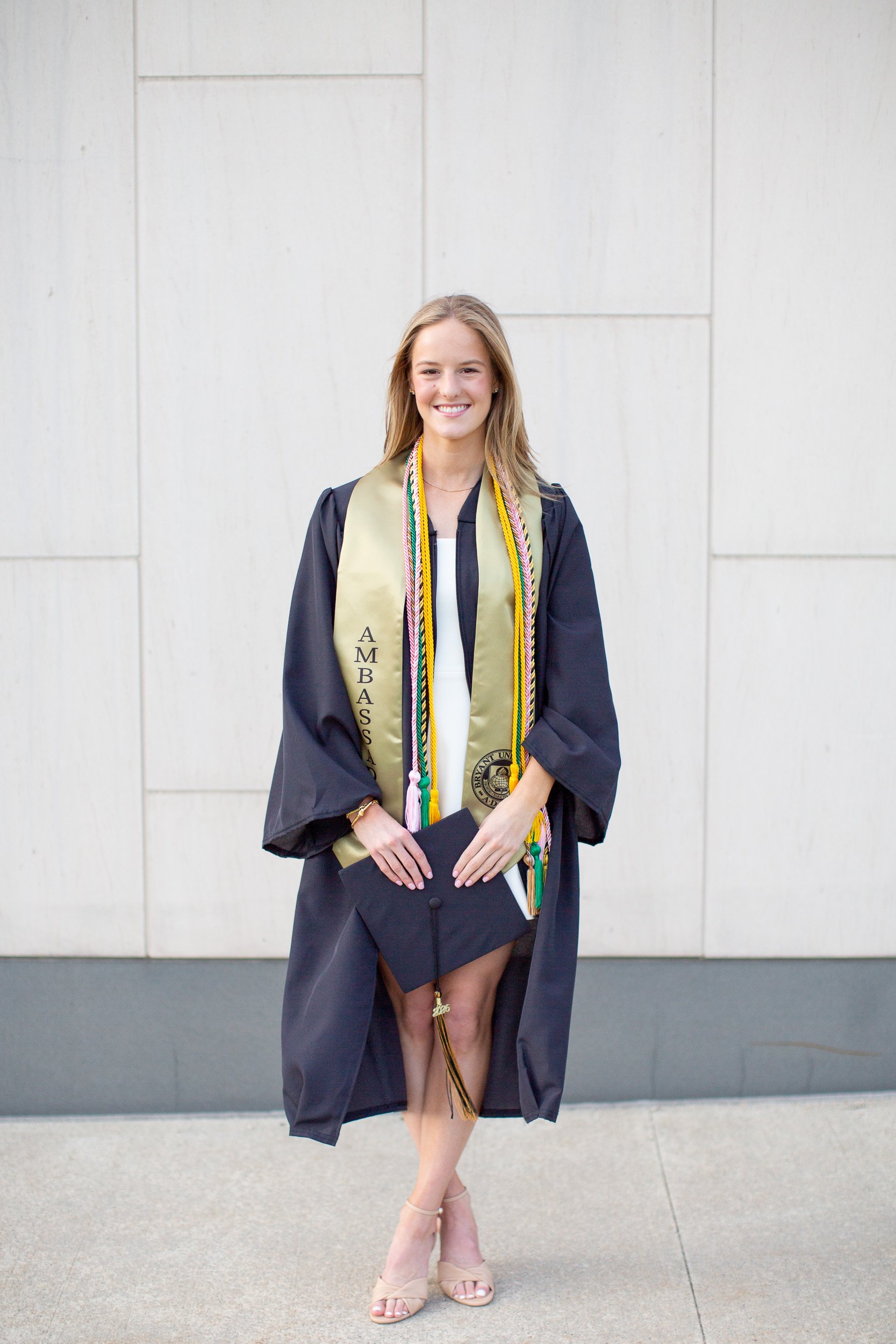 Bryant University cap and gown graduation portraits in Rhode Island