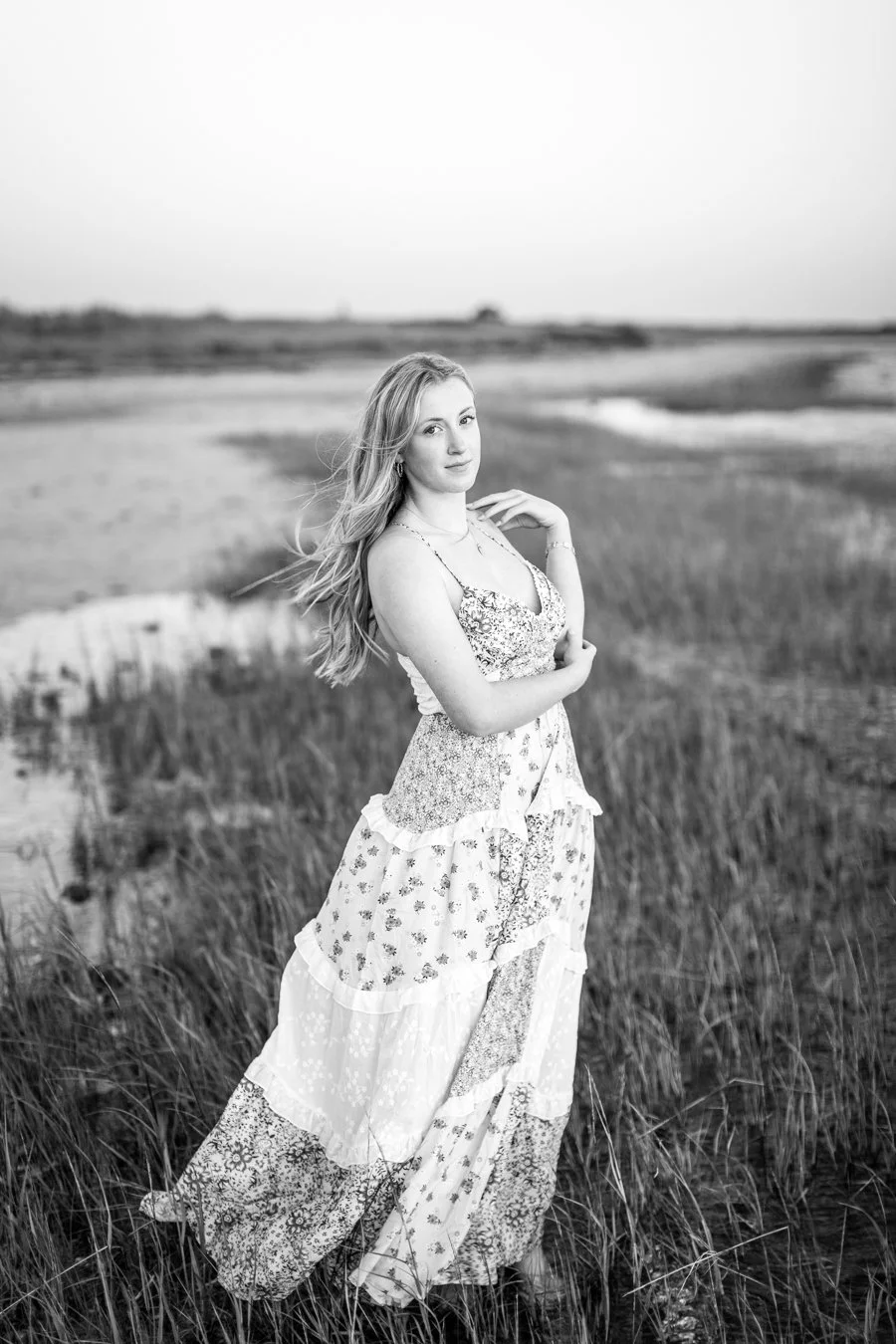 Summer evening light at Duxbury Beach during a senior photography session