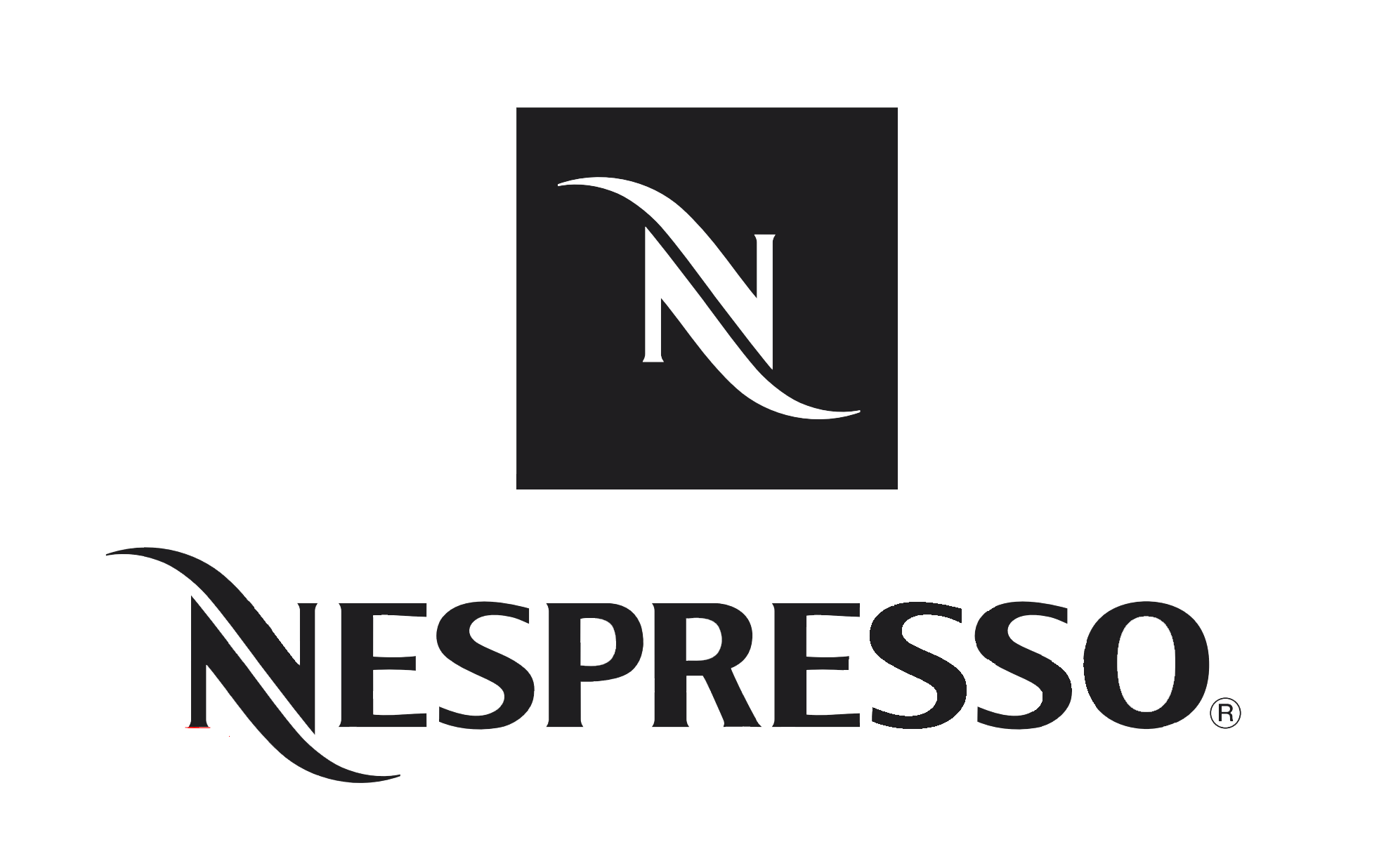Nespresso logo with a stylized 'N' inside a square and the word Nespresso below in black text