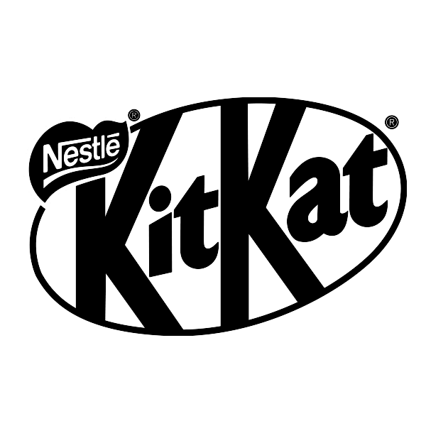 Black and white logo of Nestlé Kit Kat with large, stylized text inside an oval shape.